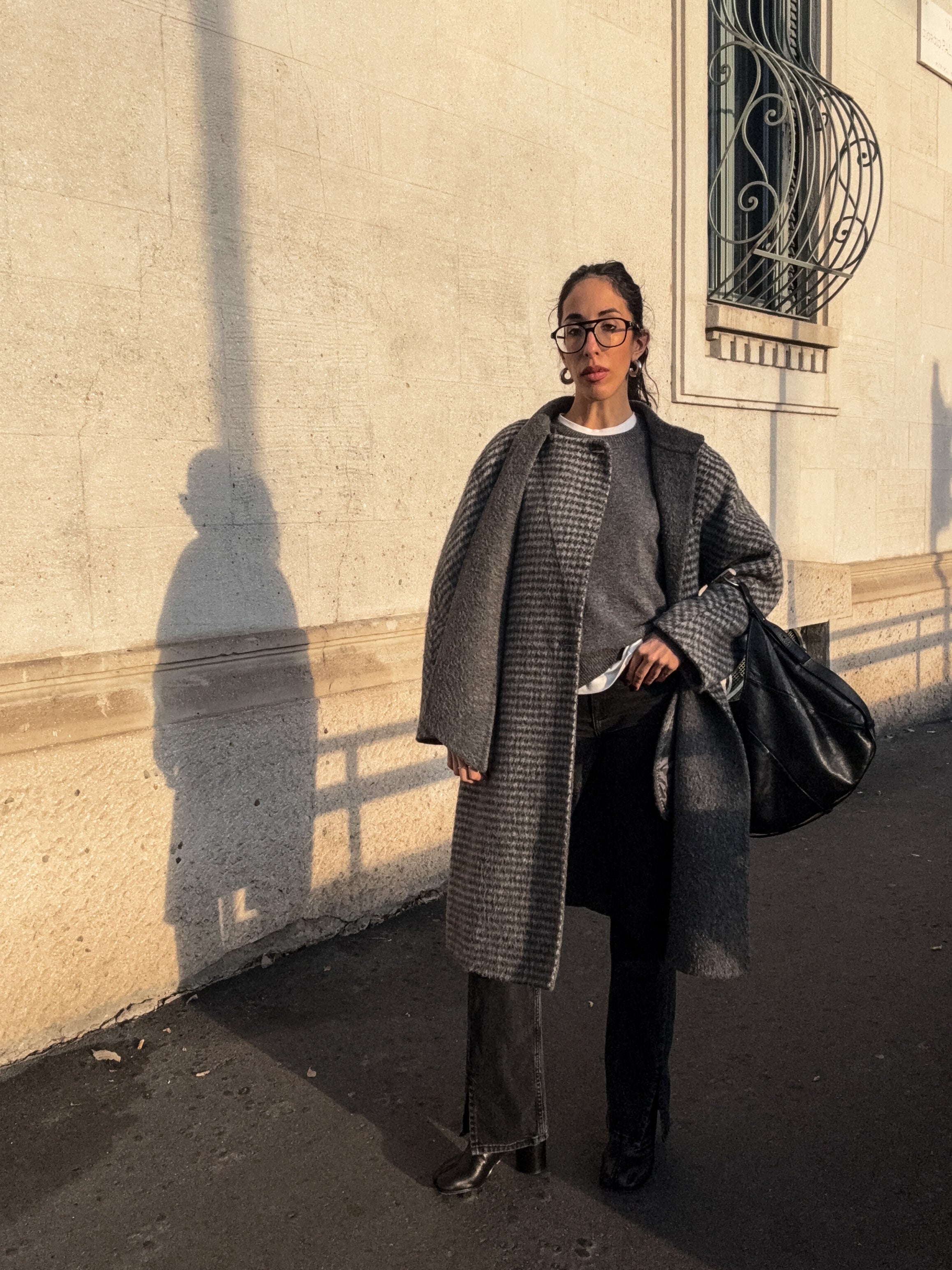 ALPACA N WOOL grey check coat