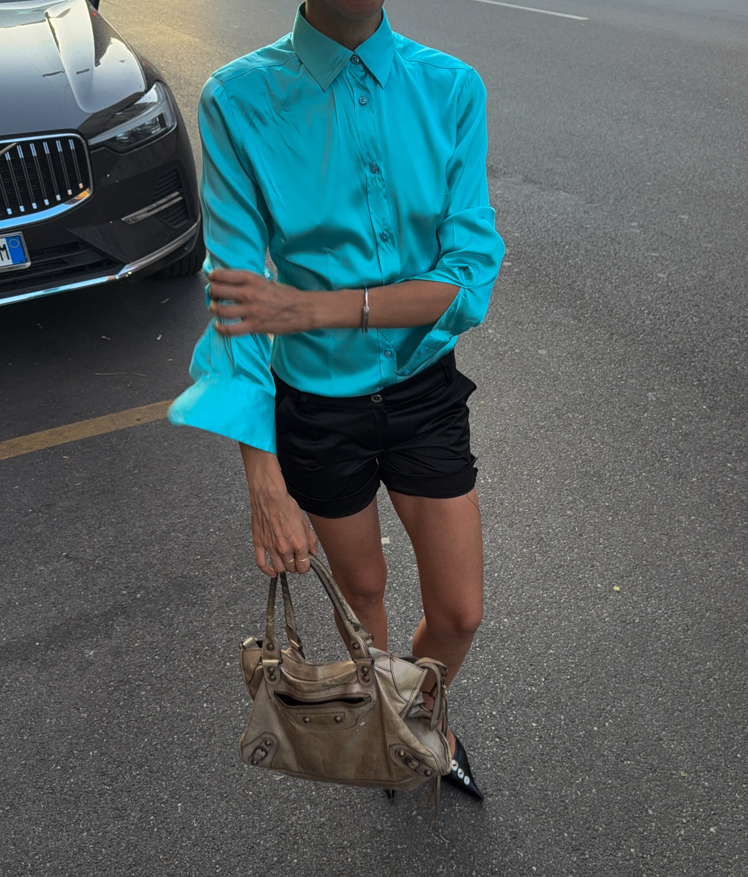 100% silk turquoise shirt
