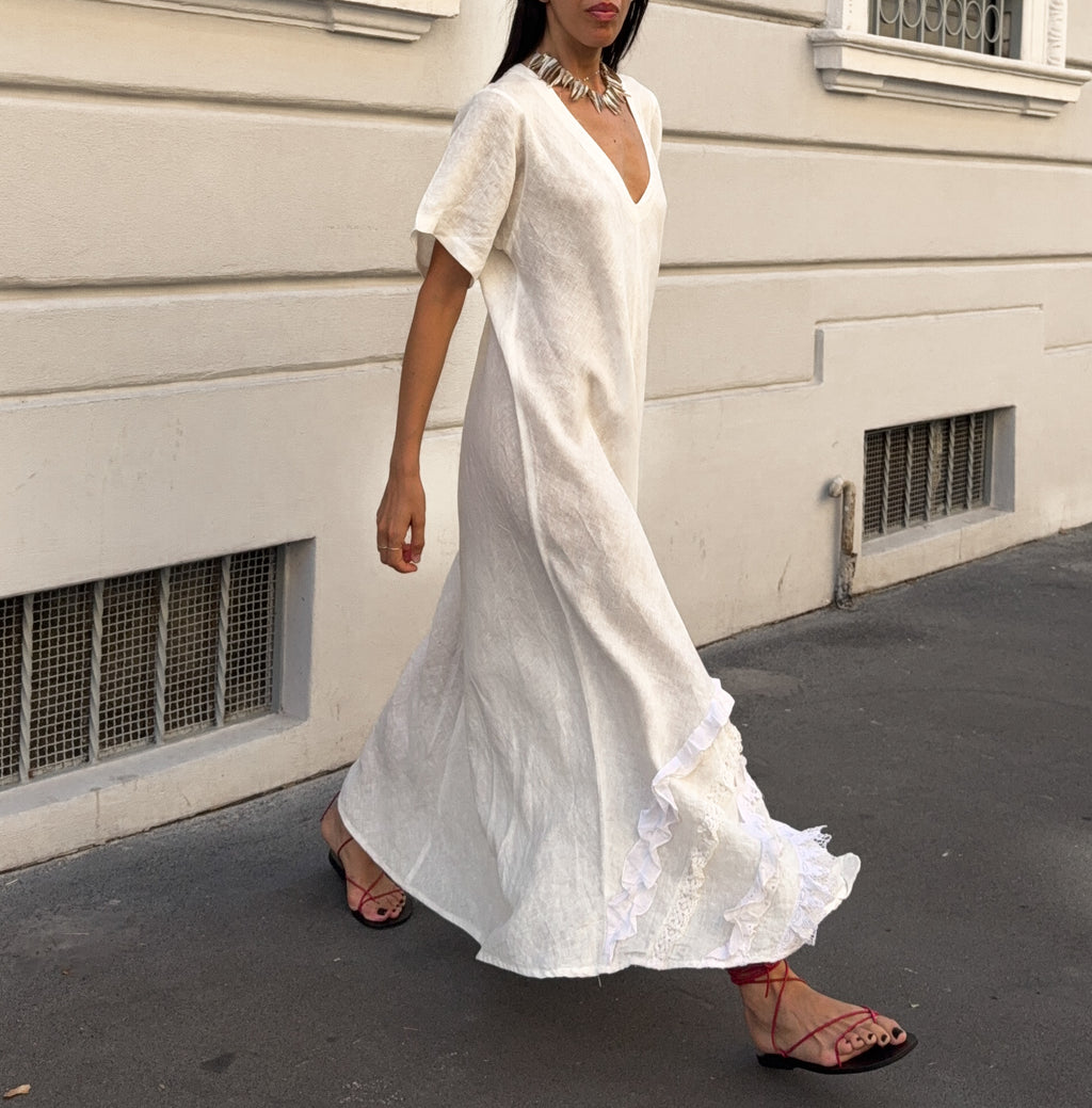 100 linen white dress
