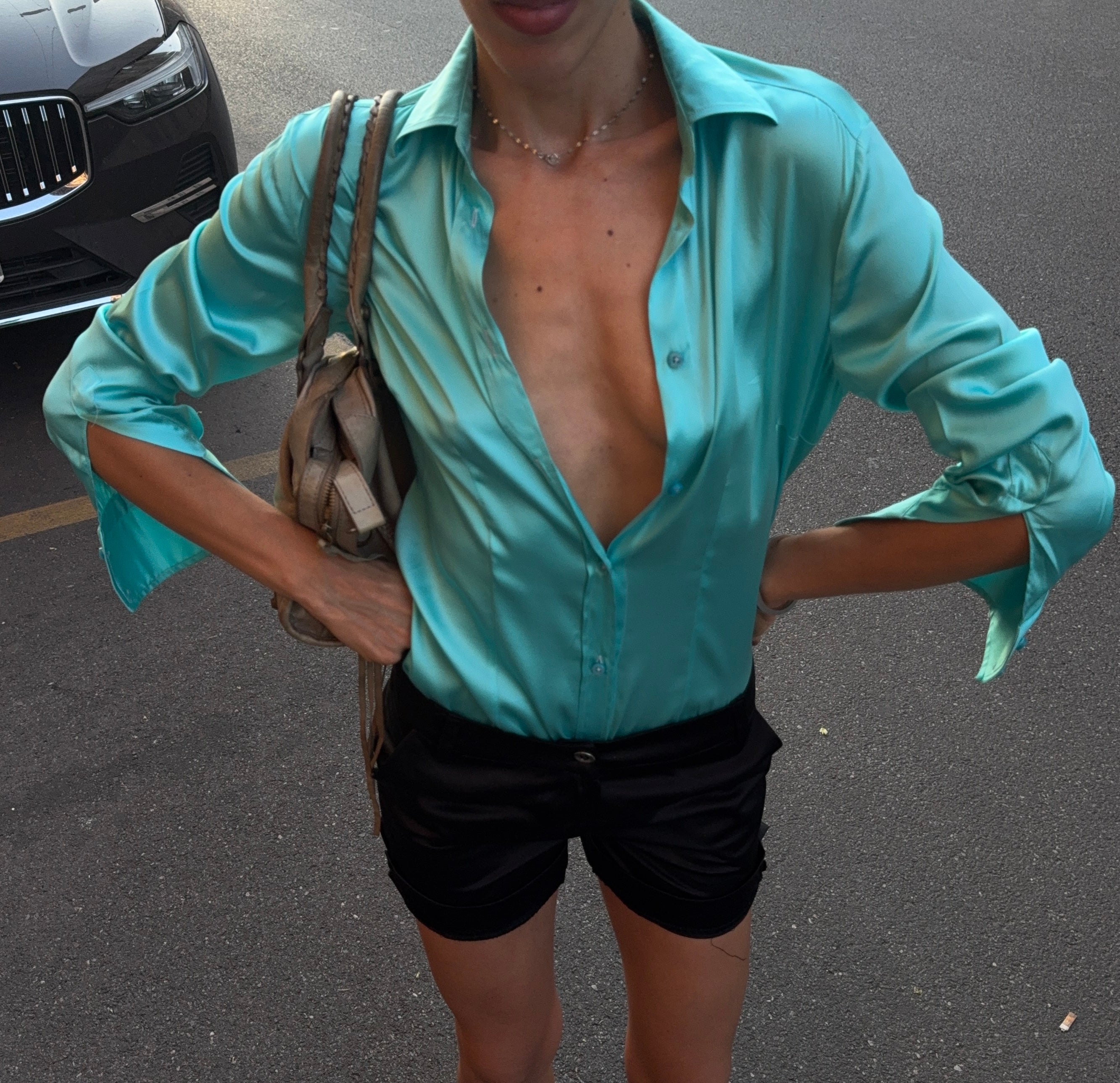 100% silk turquoise shirt