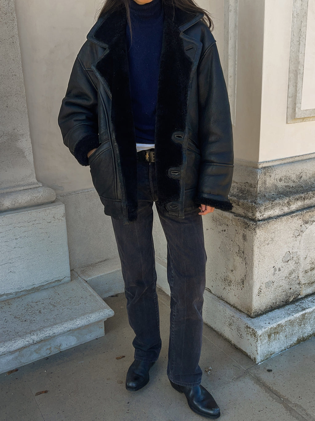 Black shearling coat