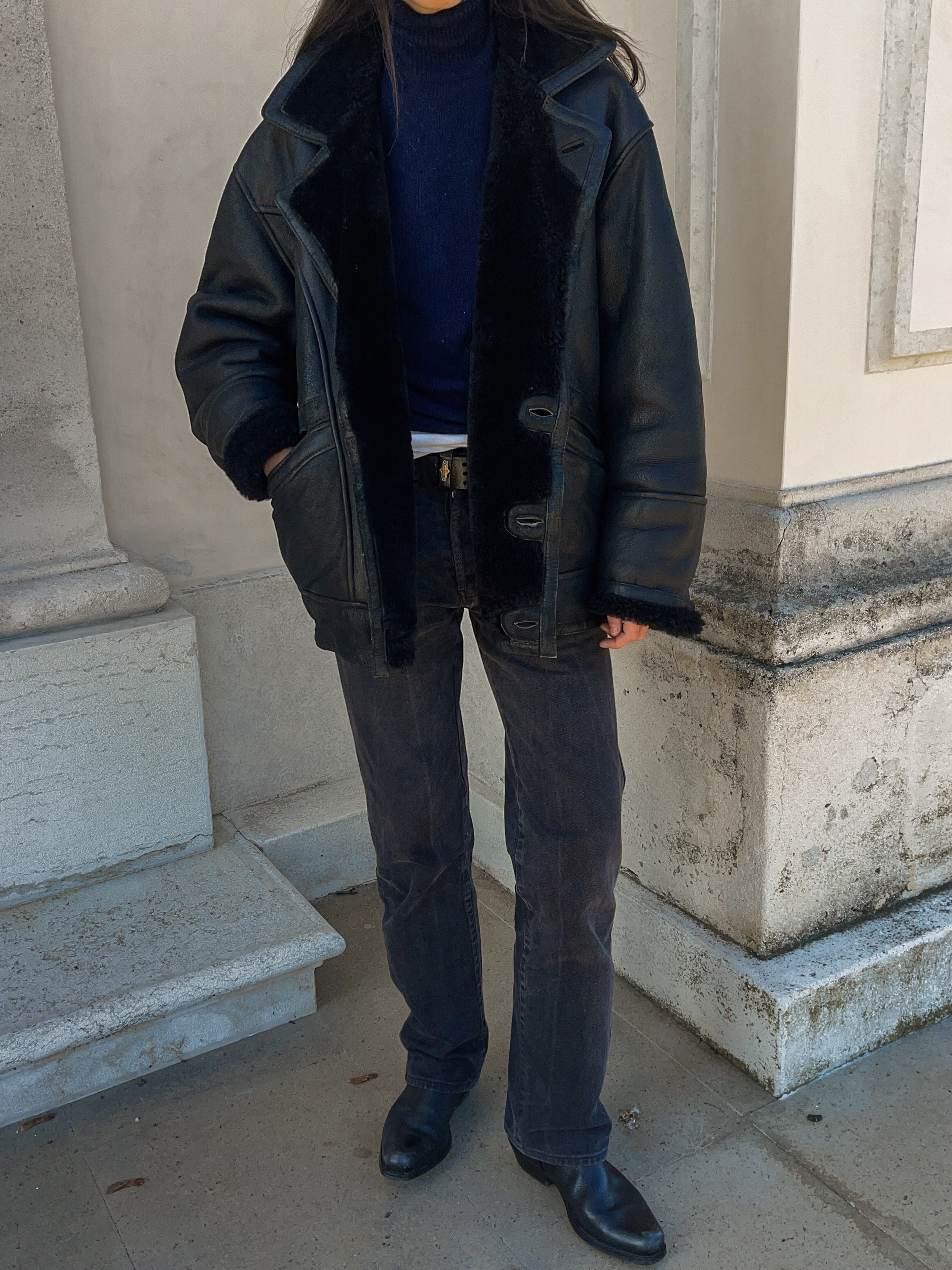 Black shearling coat