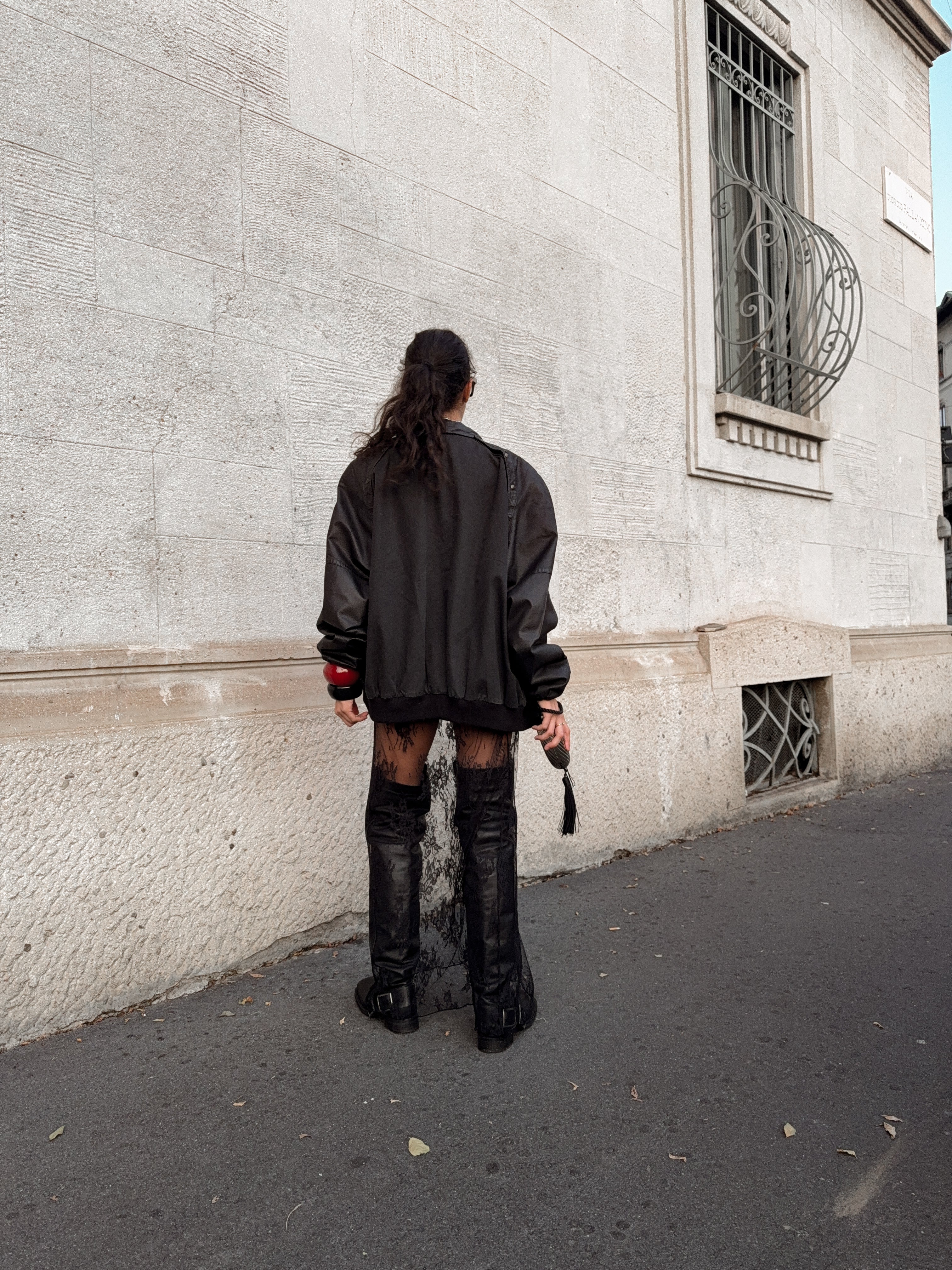 Combined leather cotton bomber jacket
