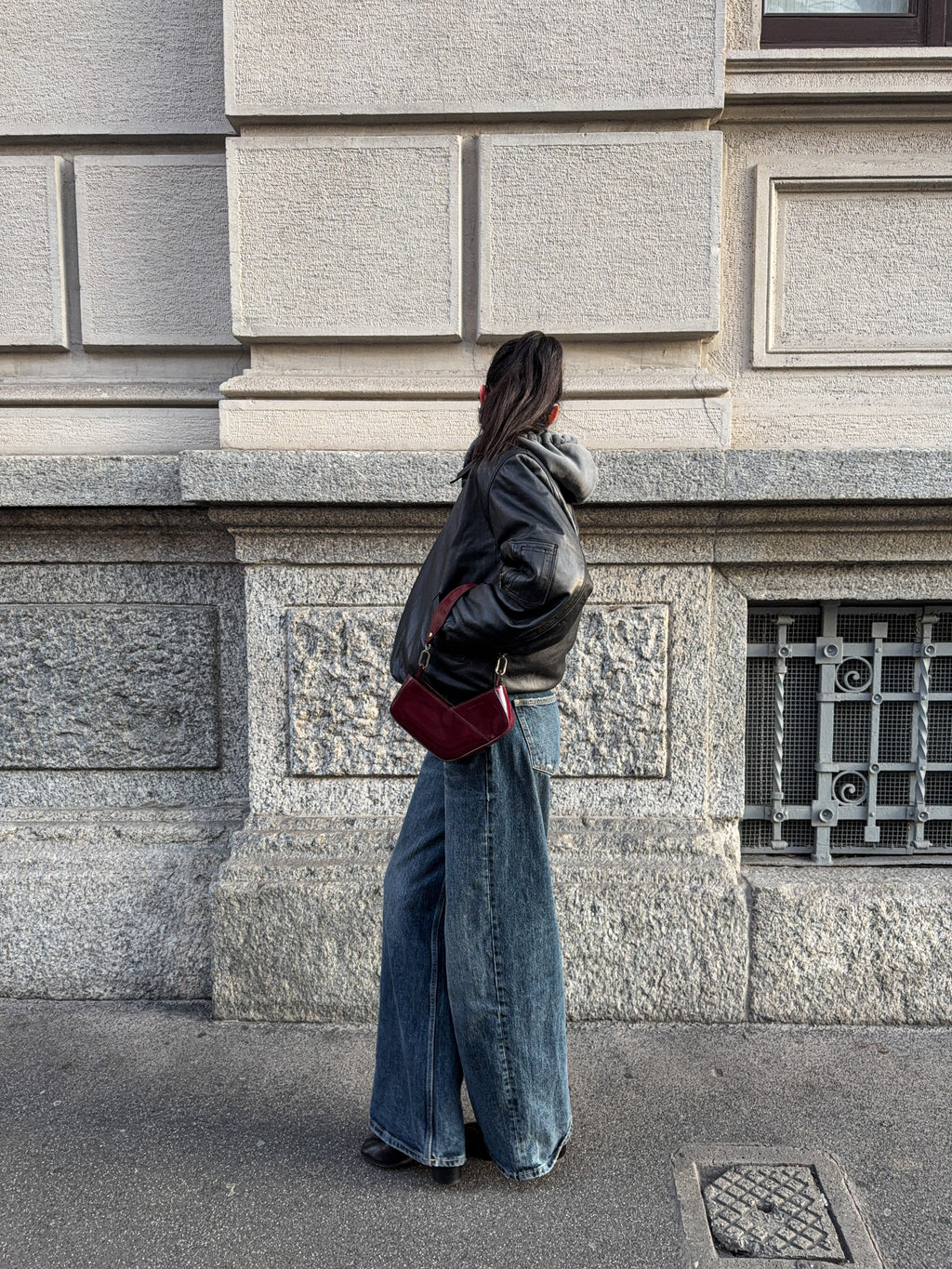 Leather bomber jacket