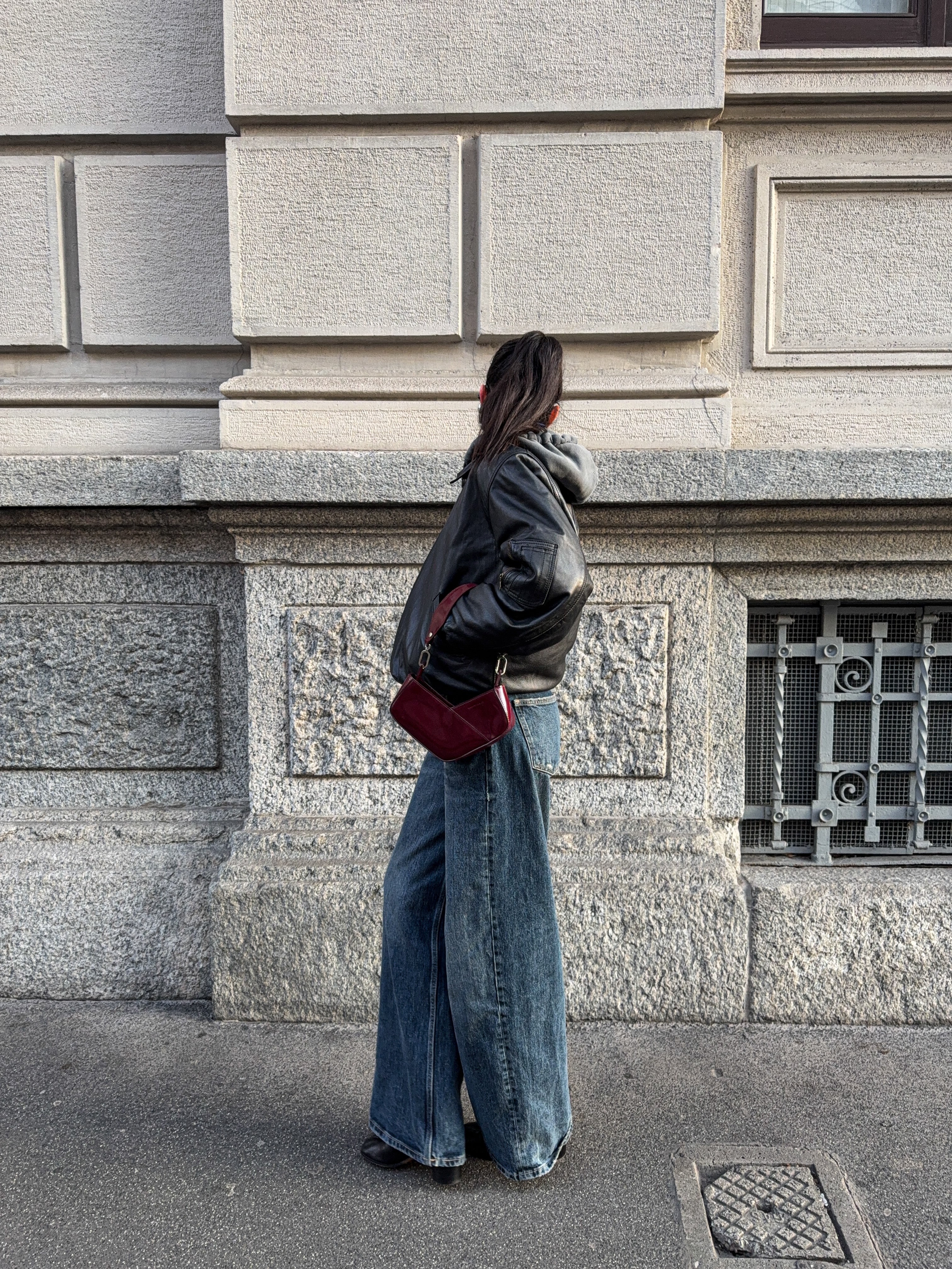 Leather bomber jacket