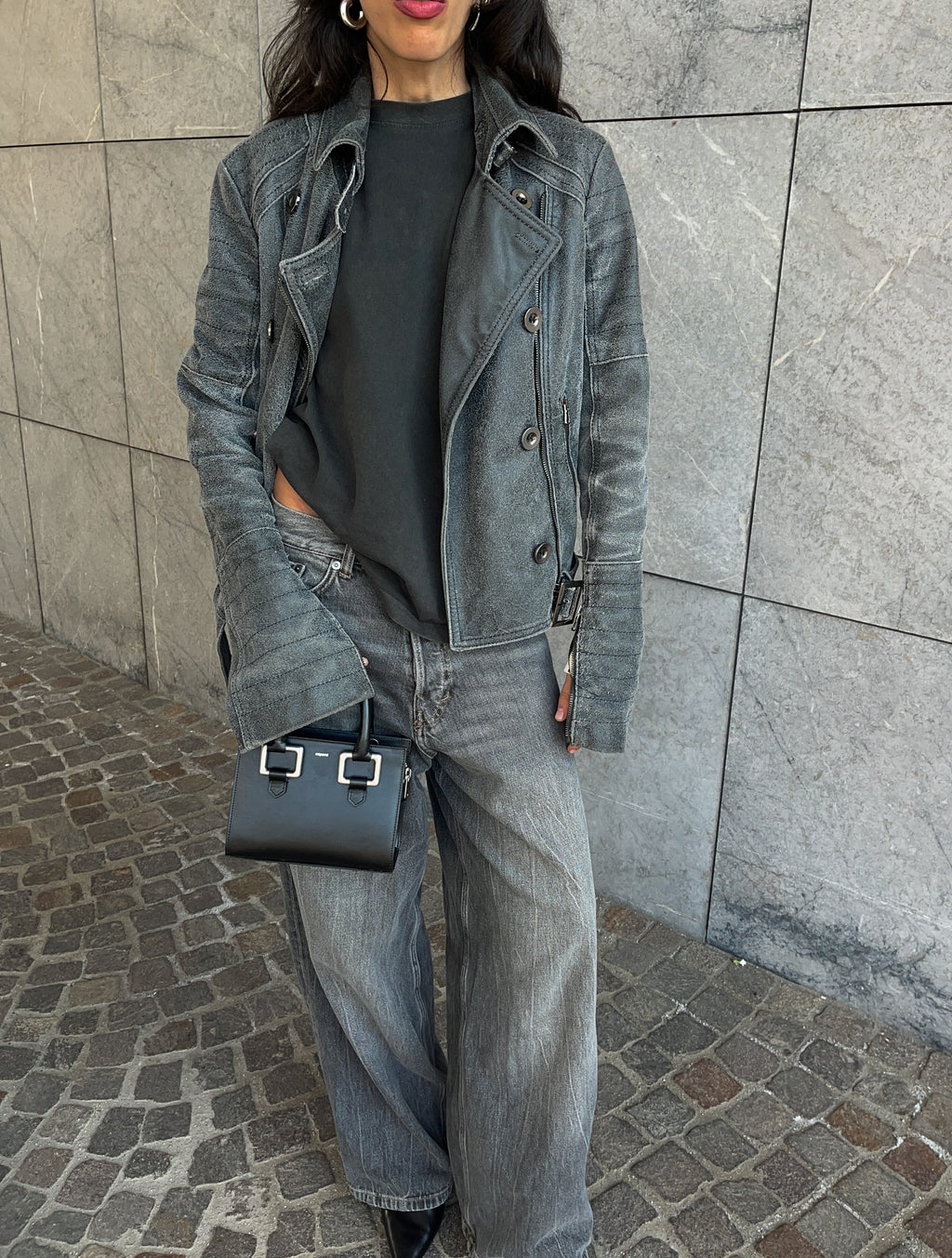 Distressed leather chiodo