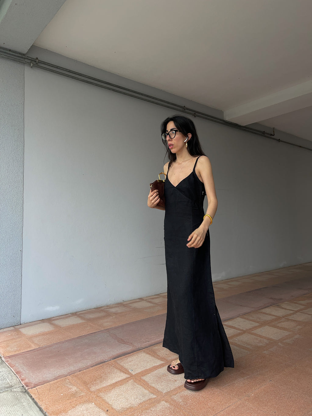 Linen black maxi dress