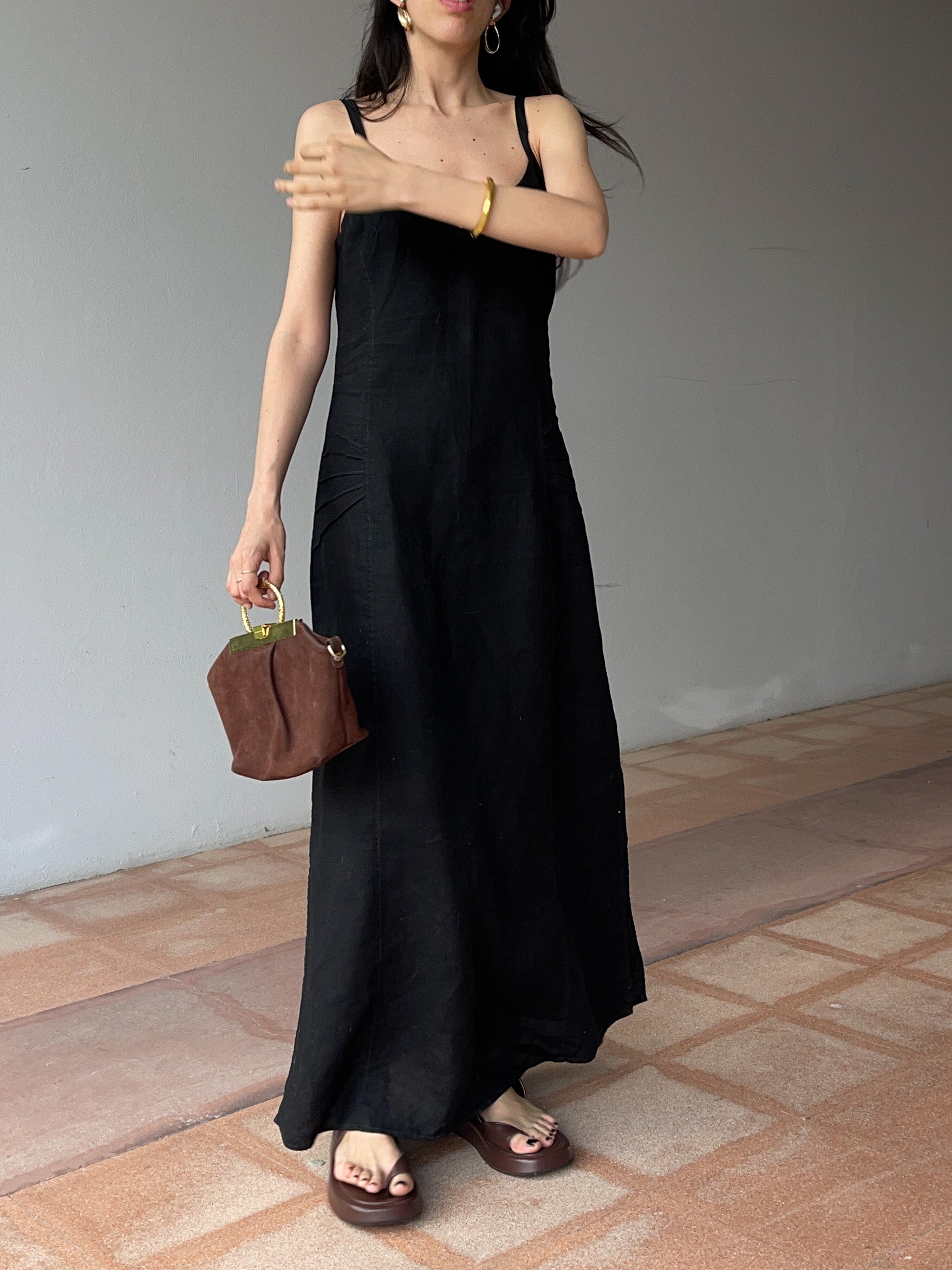 Linen black maxi dress