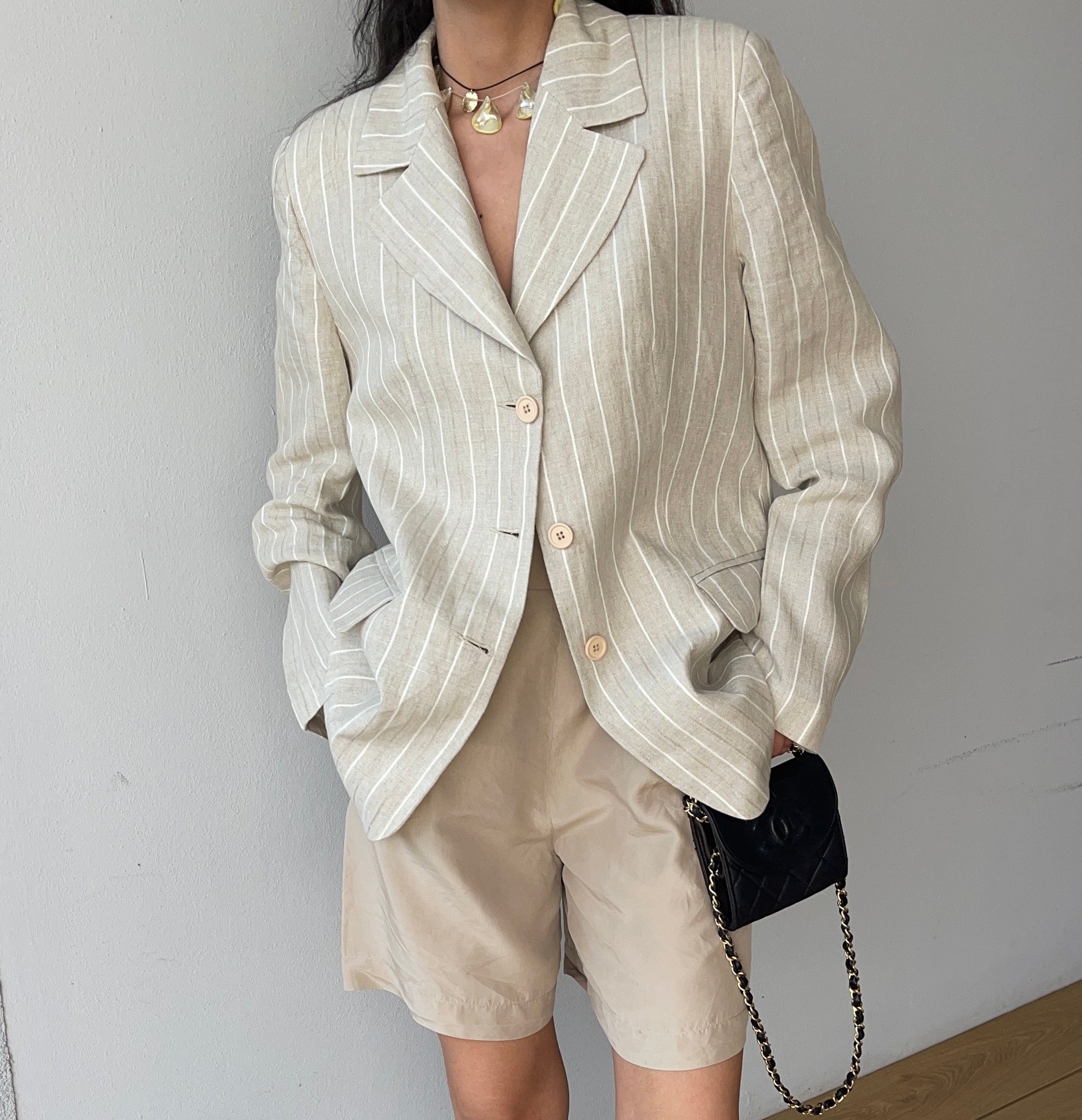 100 linen pinstripe blazer