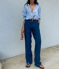 100 linen blue trousers