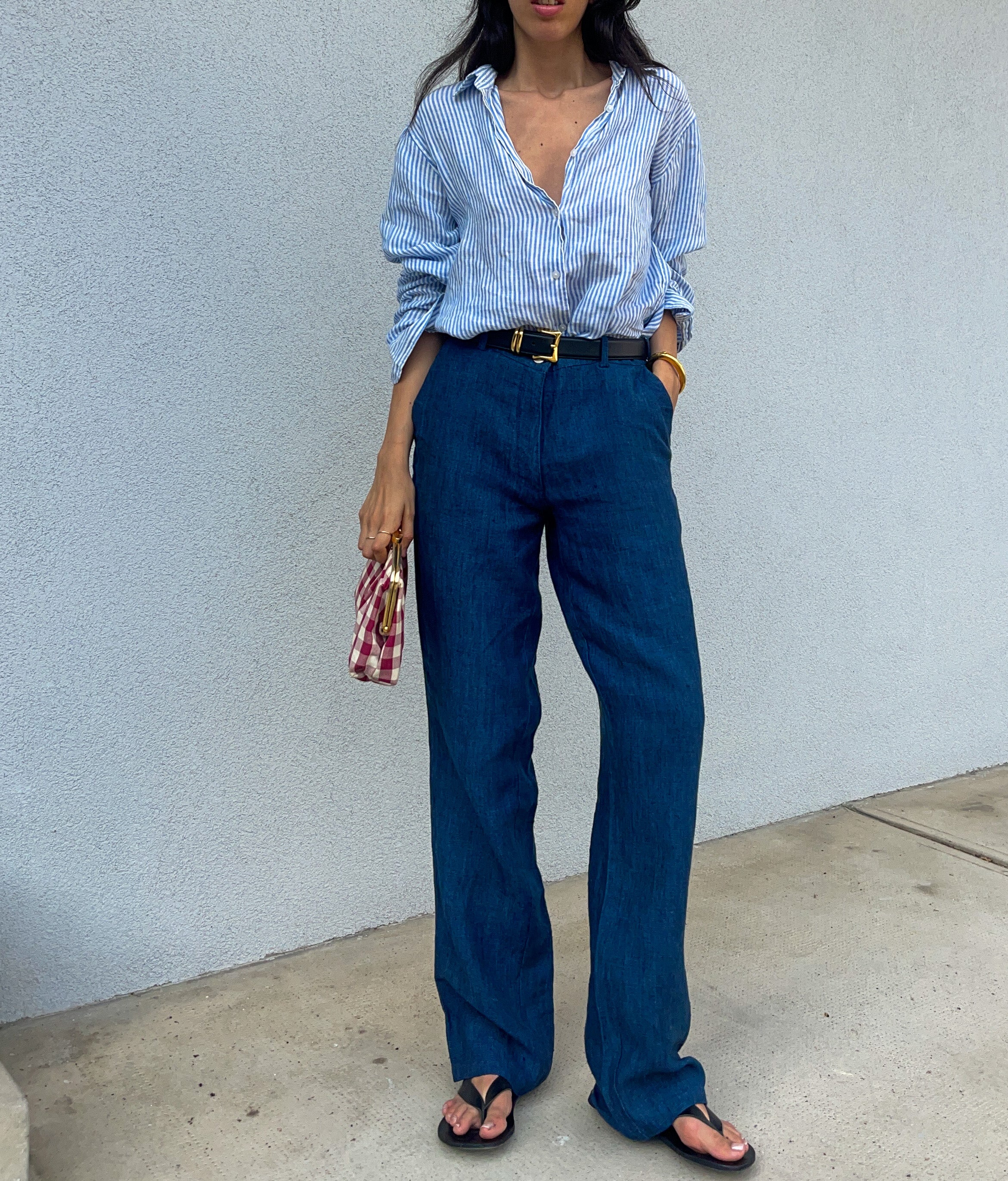 100 linen blue trousers