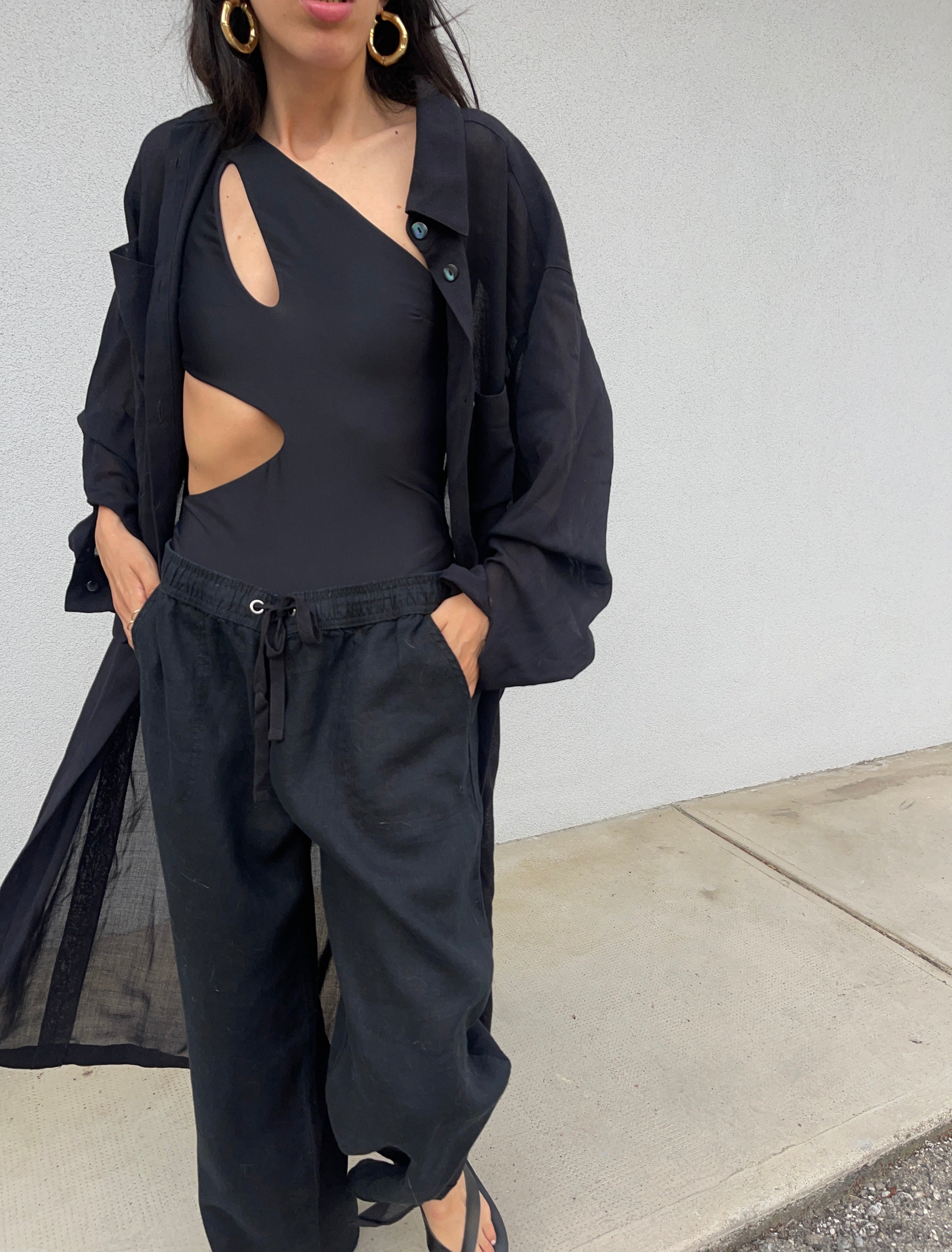 100 linen elasticated trousers