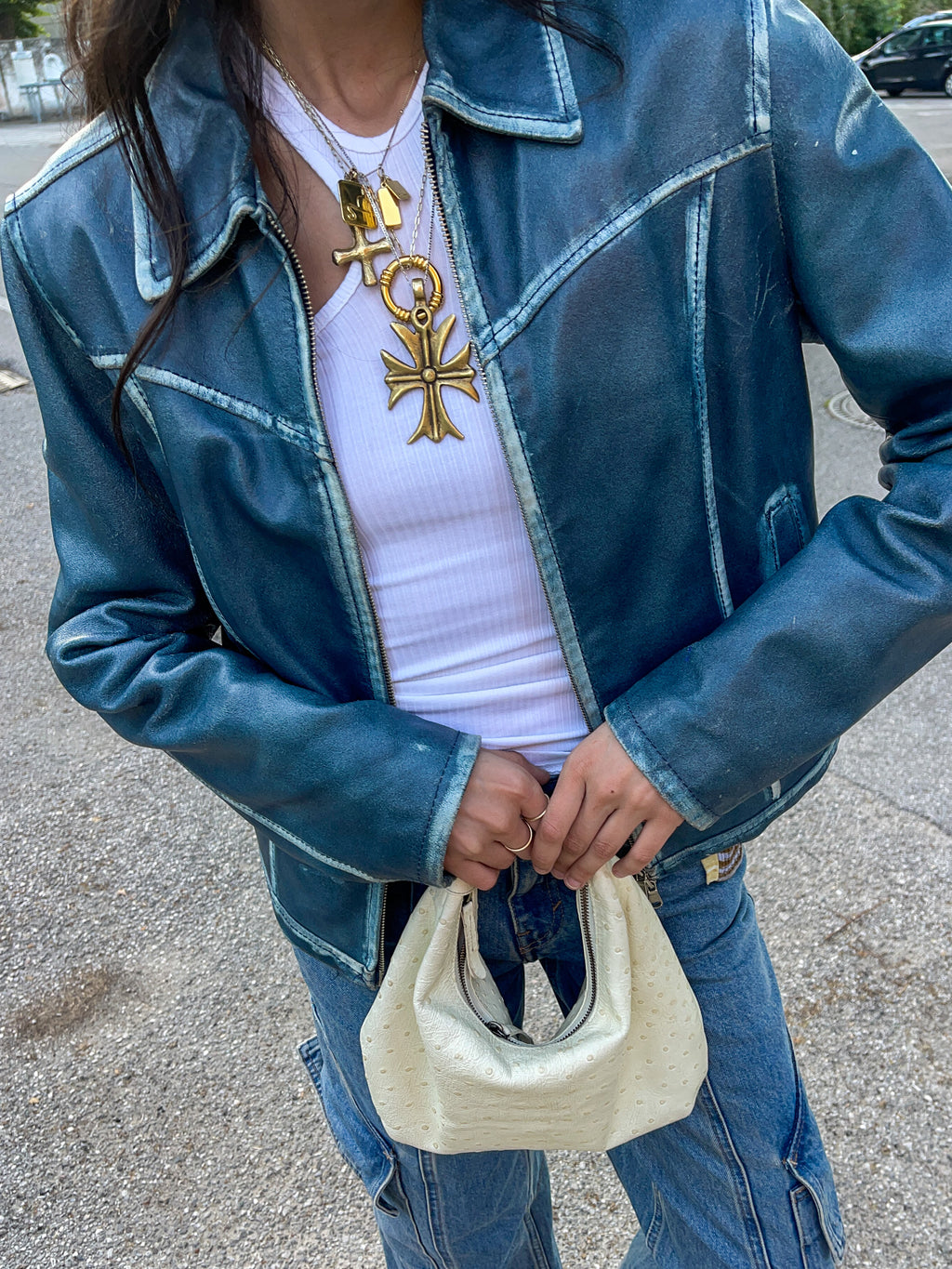 Blue leather jacket