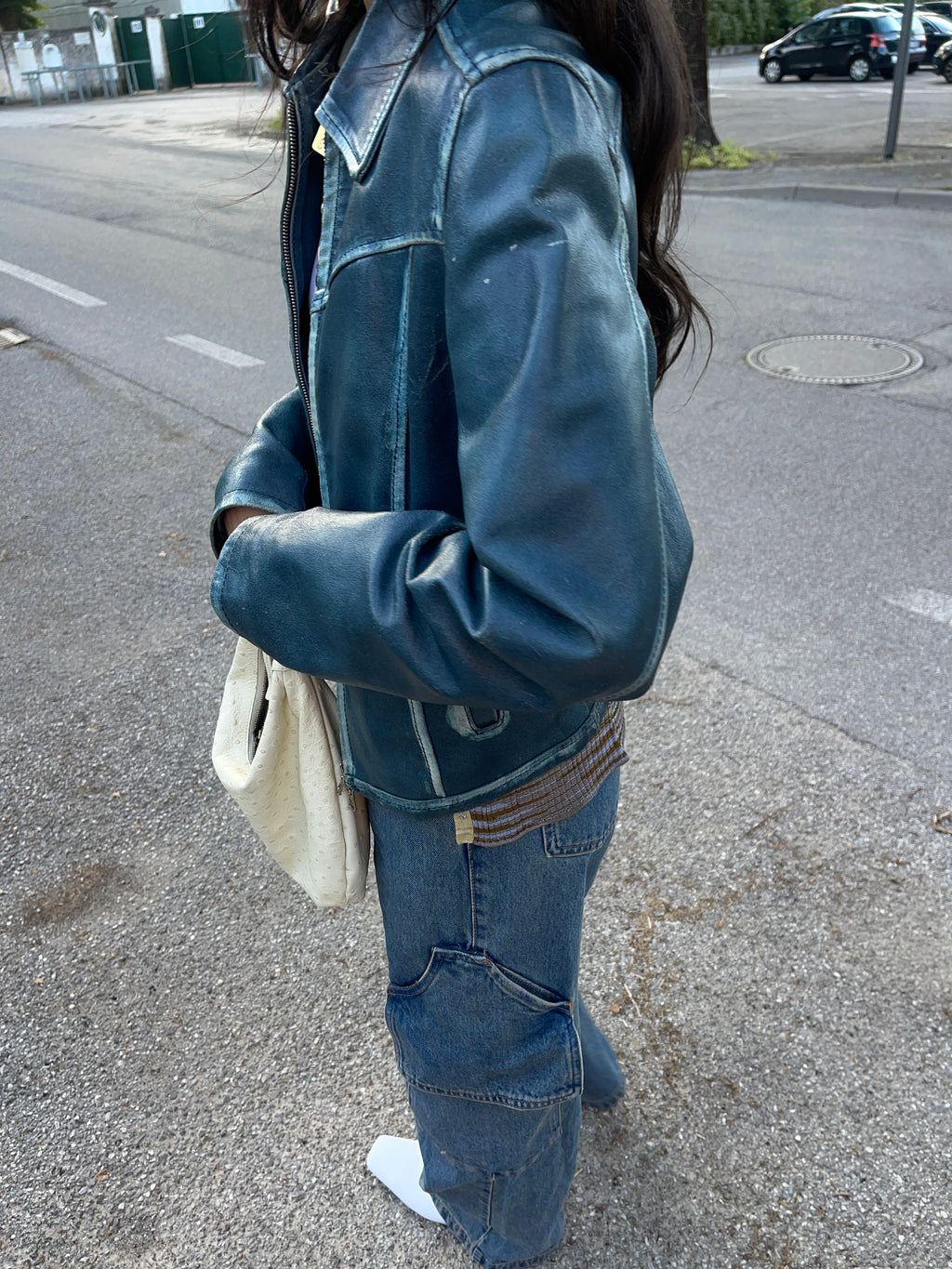 Blue leather jacket