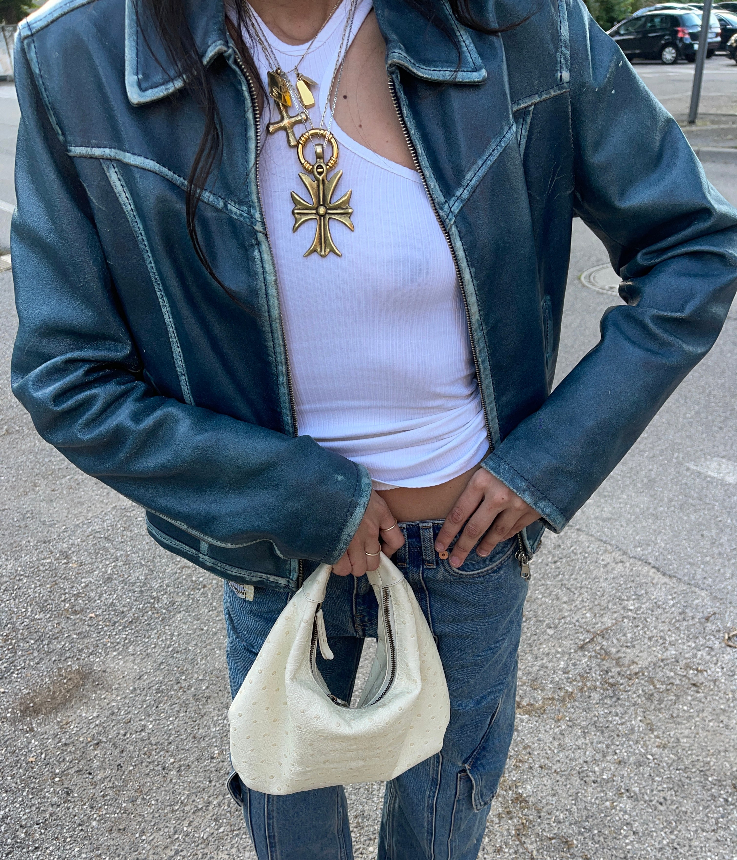 Blue leather jacket