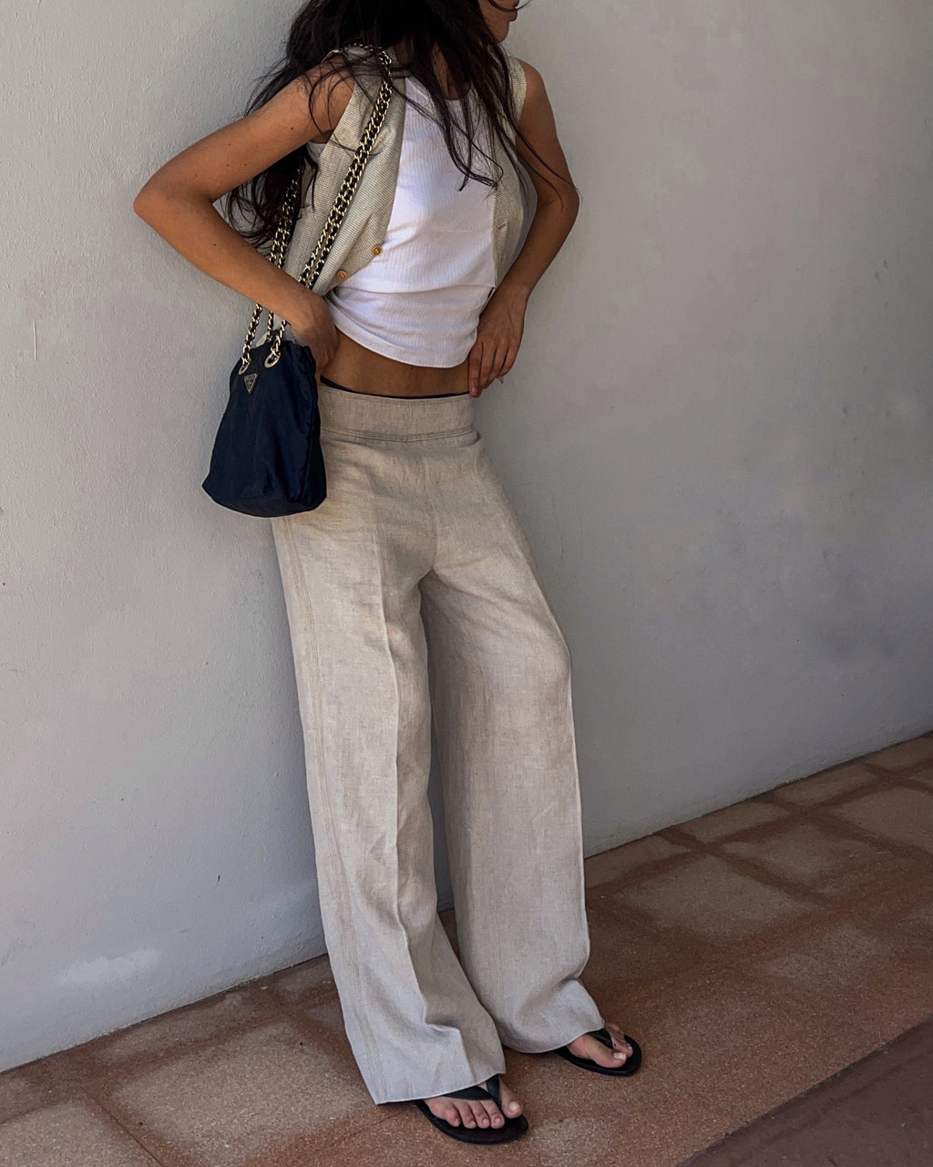 100 linen thick pants
