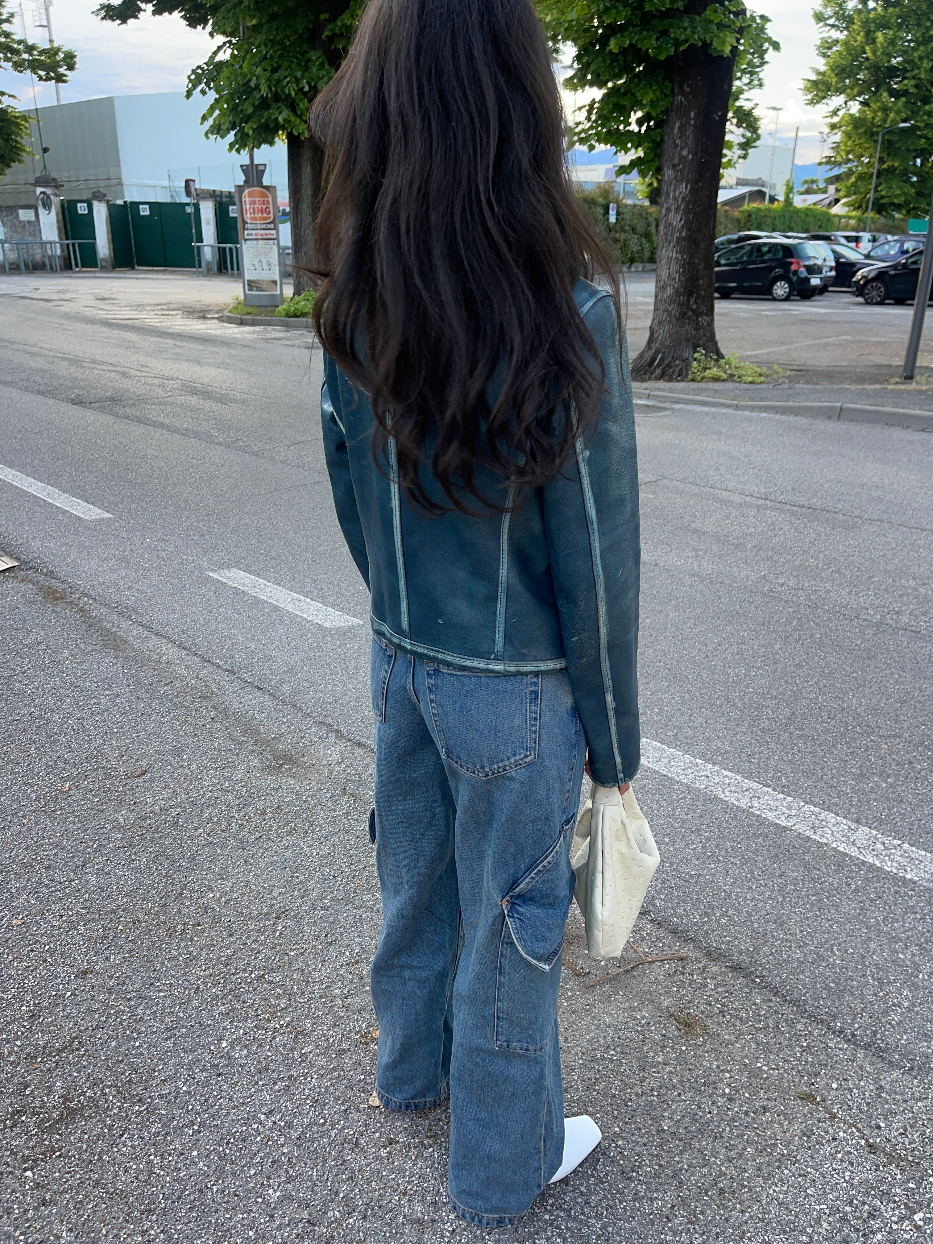 Blue leather jacket