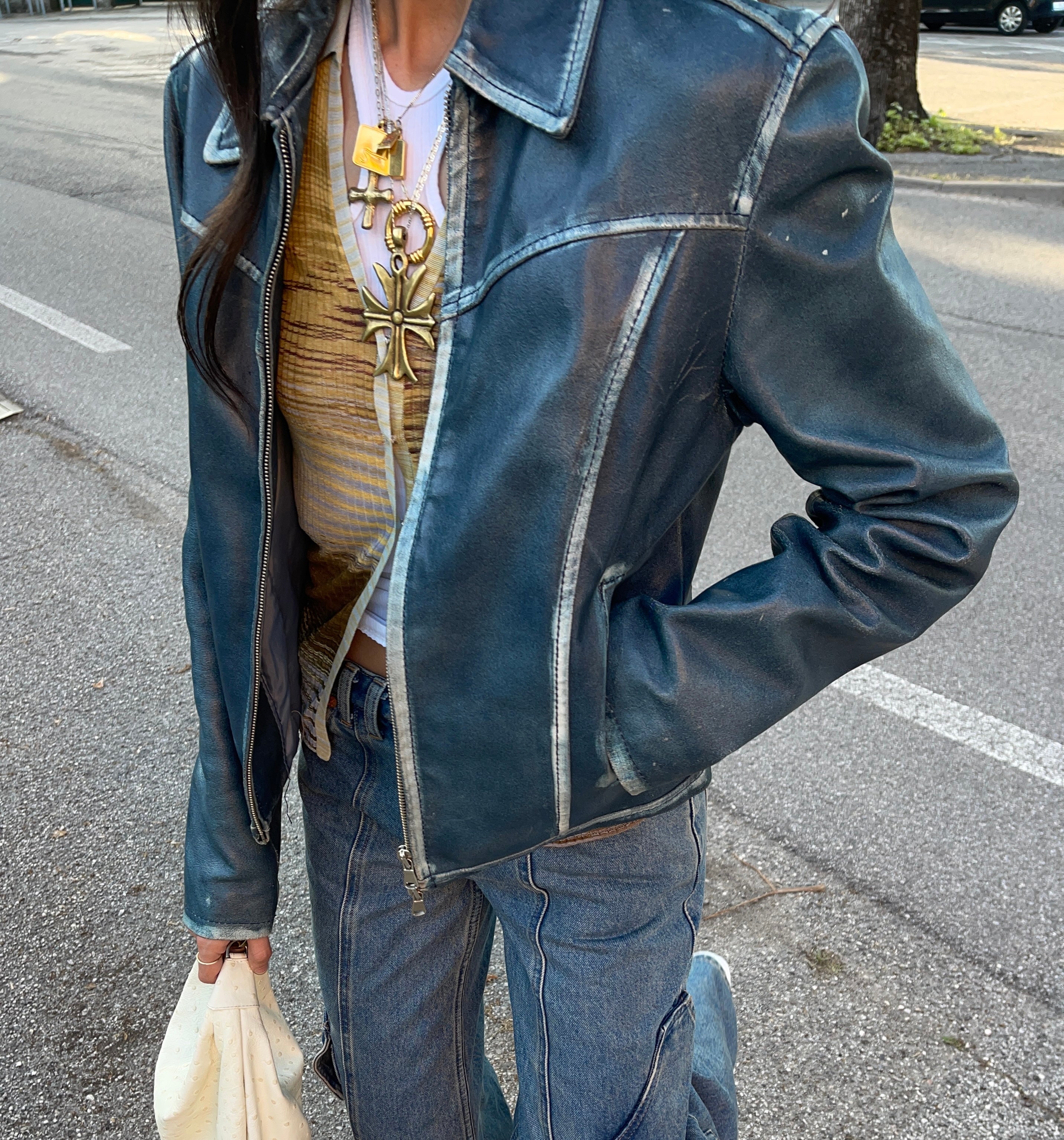 Blue leather jacket