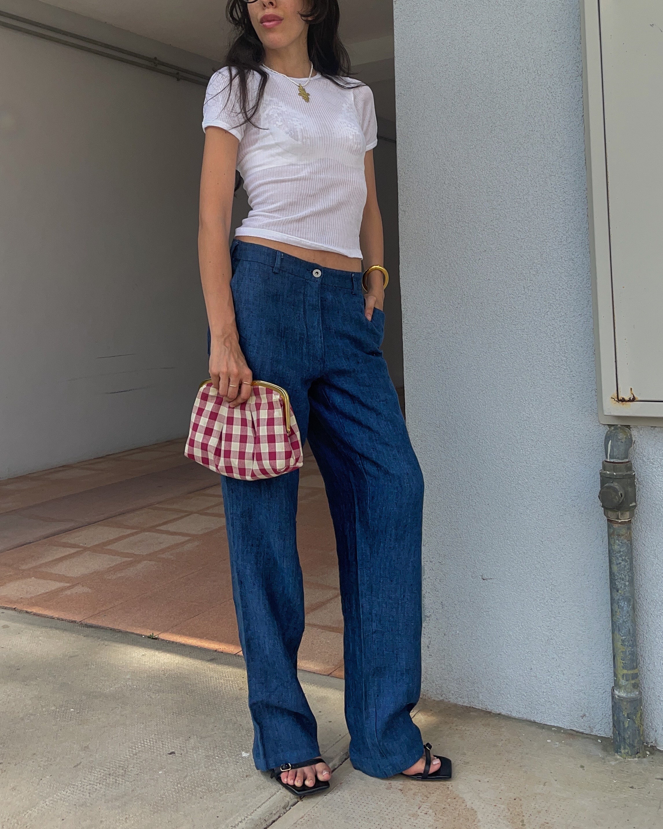 100 linen blue trousers