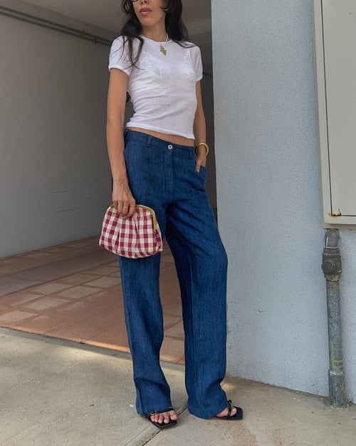 100 linen blue trousers