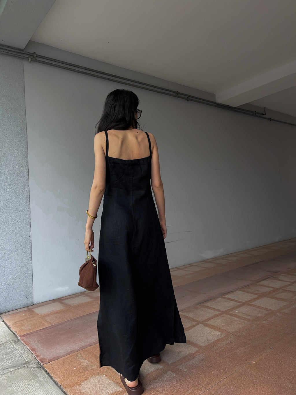 Linen black maxi dress