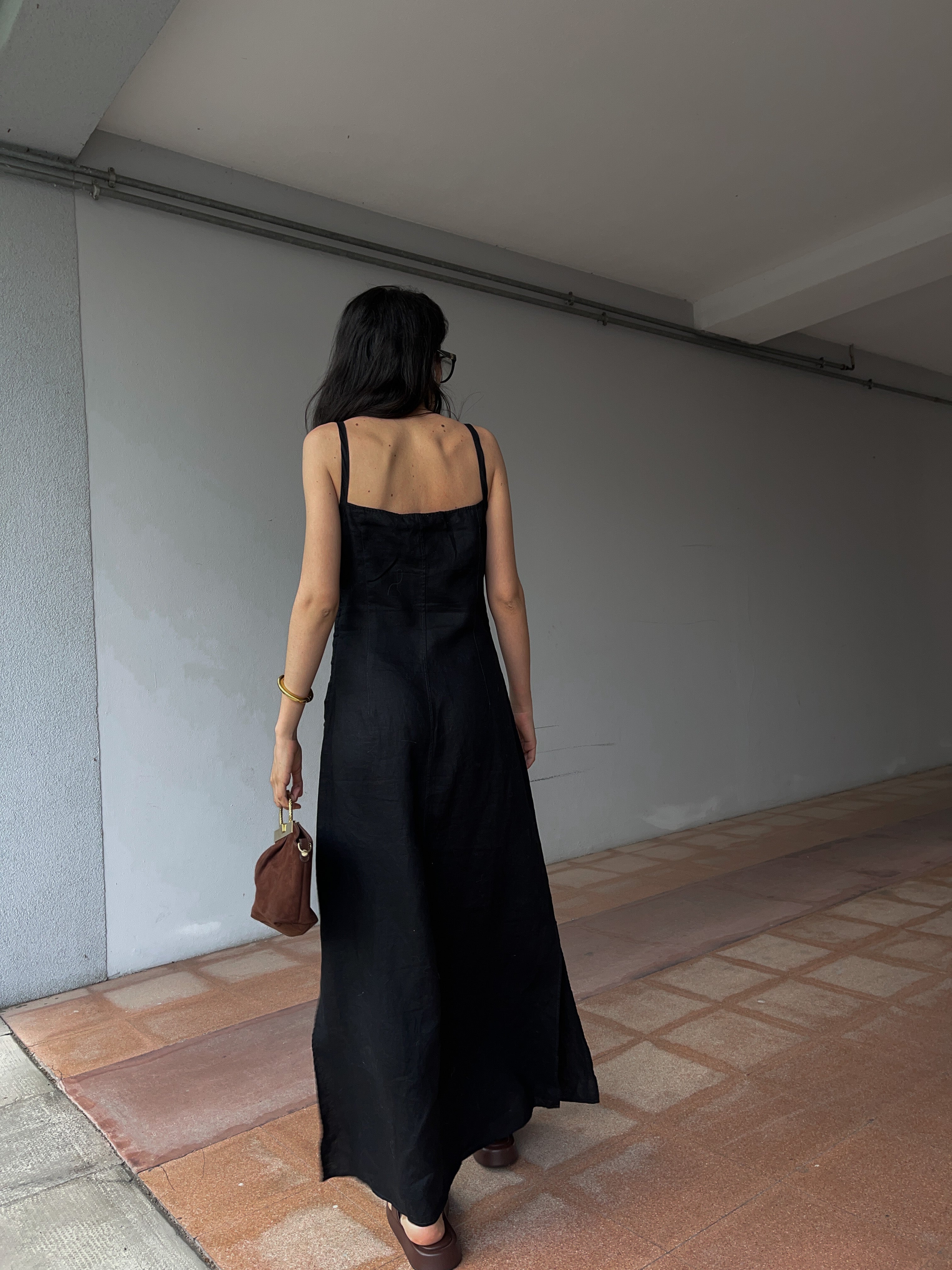 Linen black maxi dress