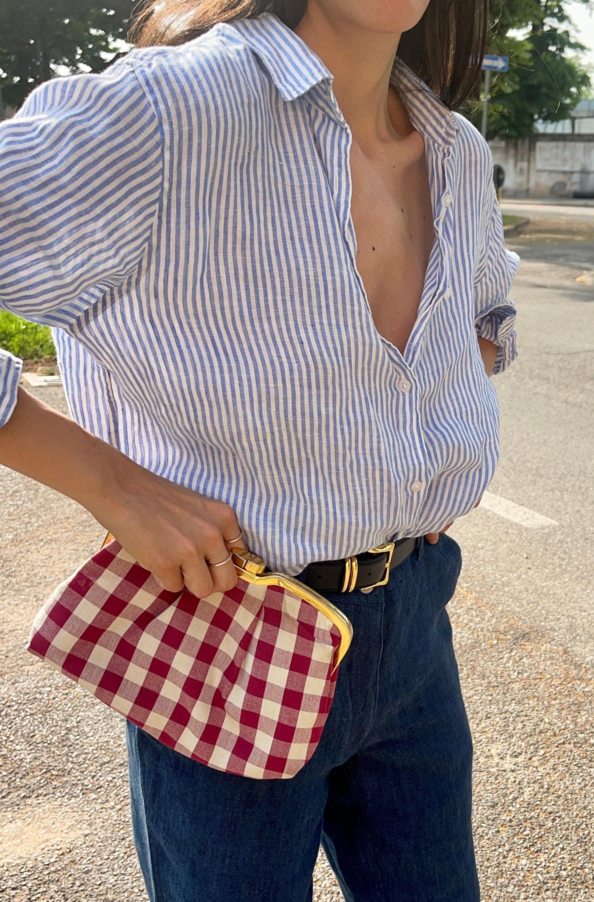 100 linen blue trousers