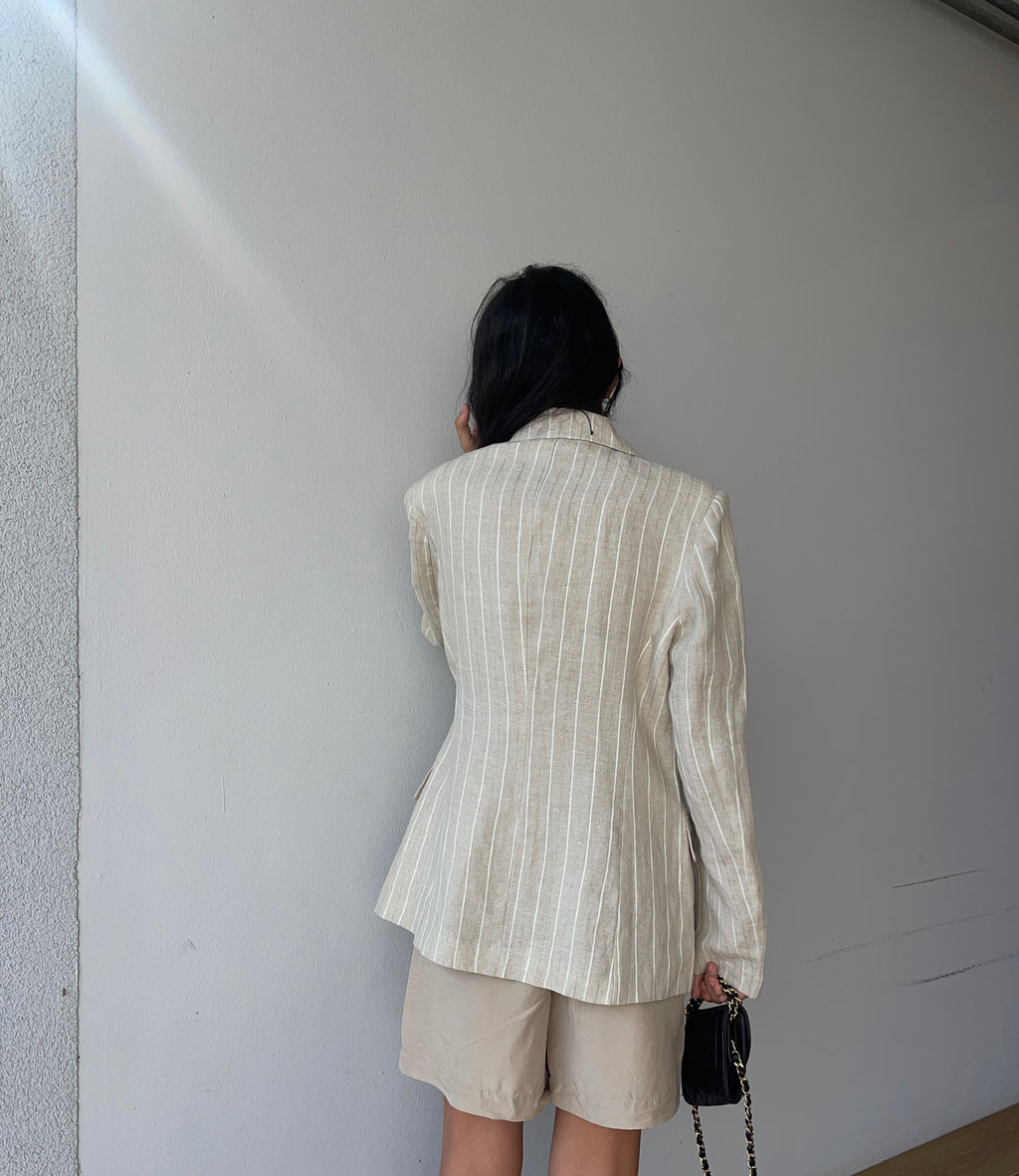 100 linen pinstripe blazer