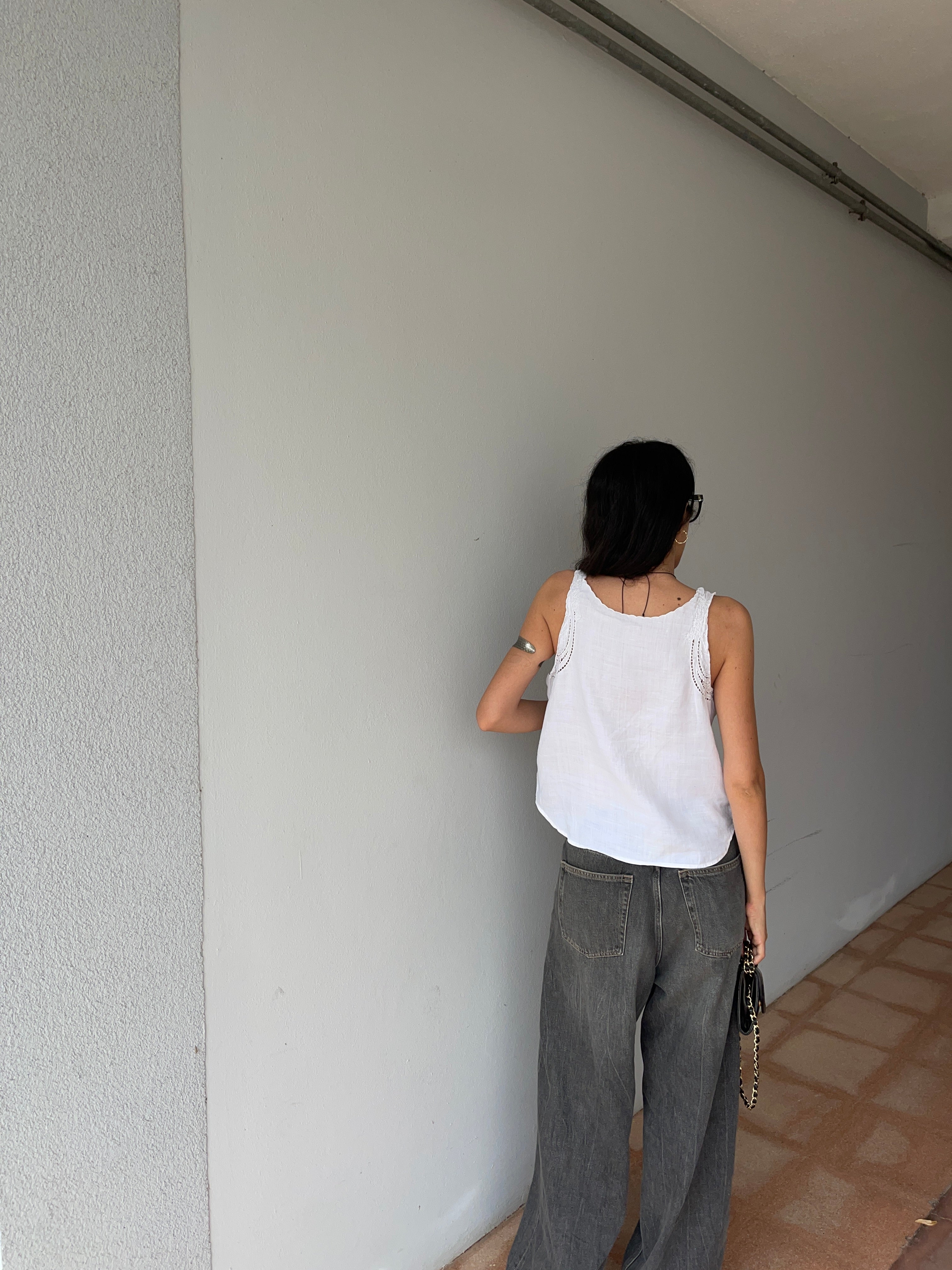 Linen embroided tank top
