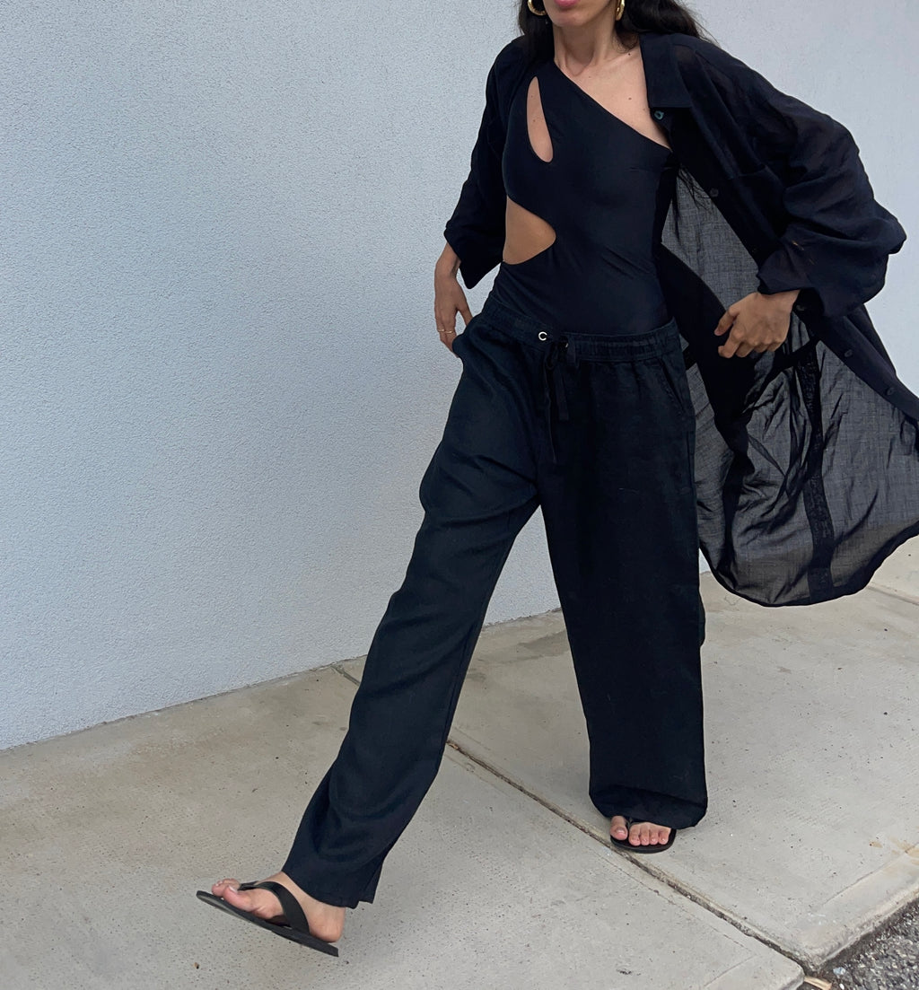 100 linen elasticated trousers