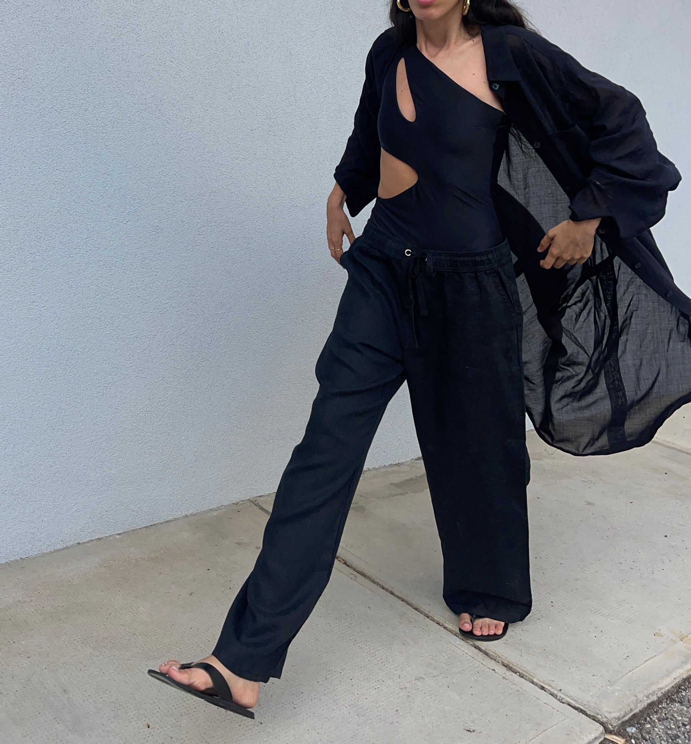 100 linen elasticated trousers