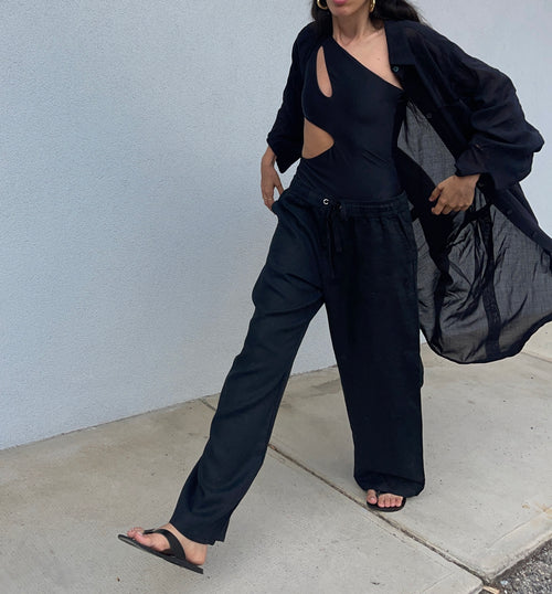 100 linen elasticated trousers