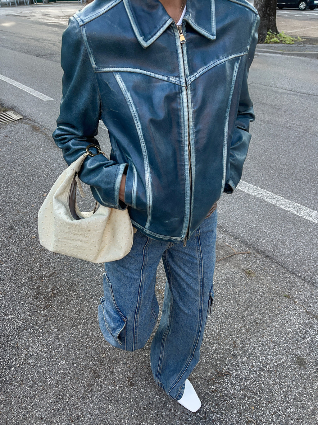 Blue leather jacket