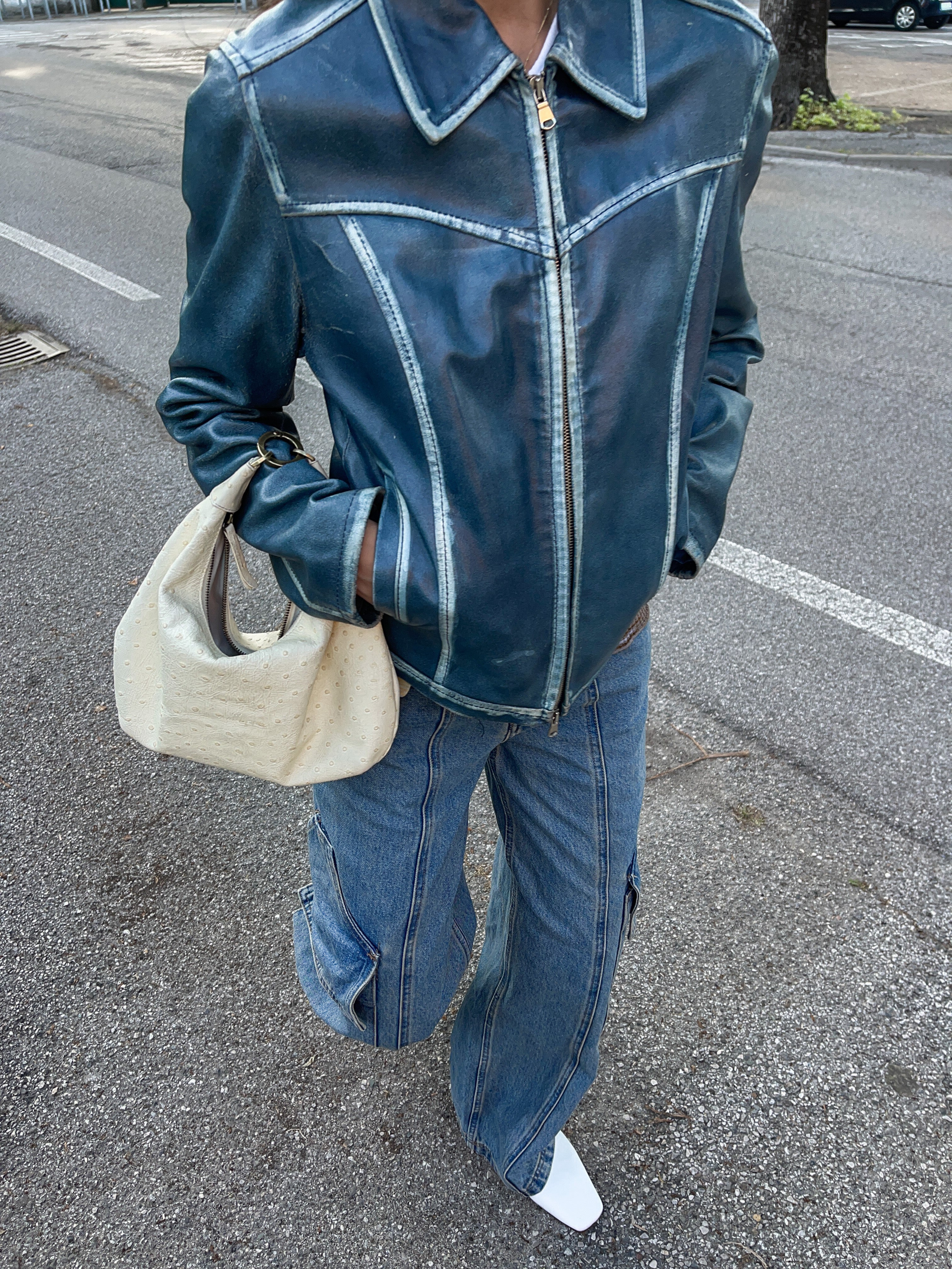 Blue leather jacket