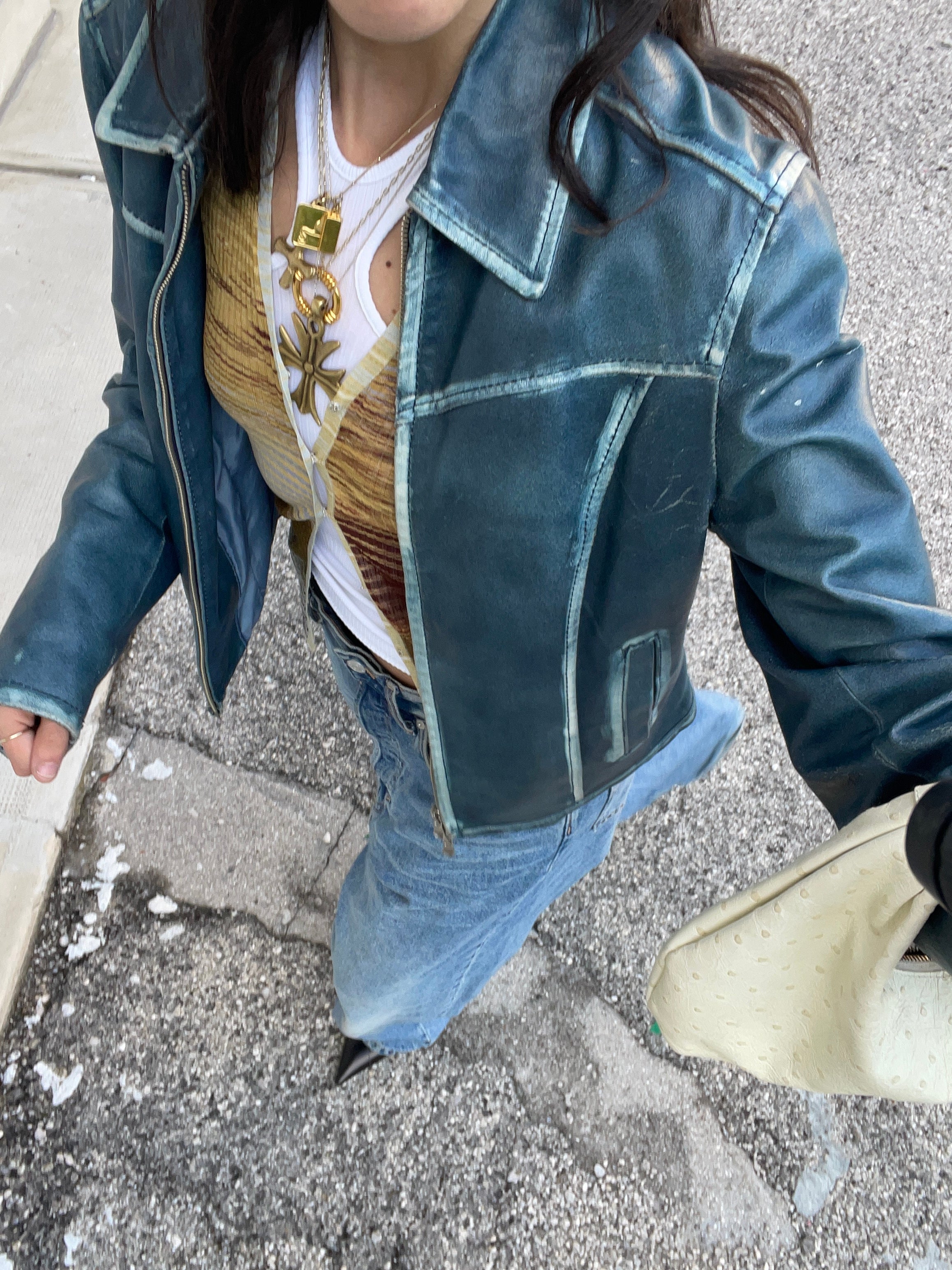 Blue leather jacket