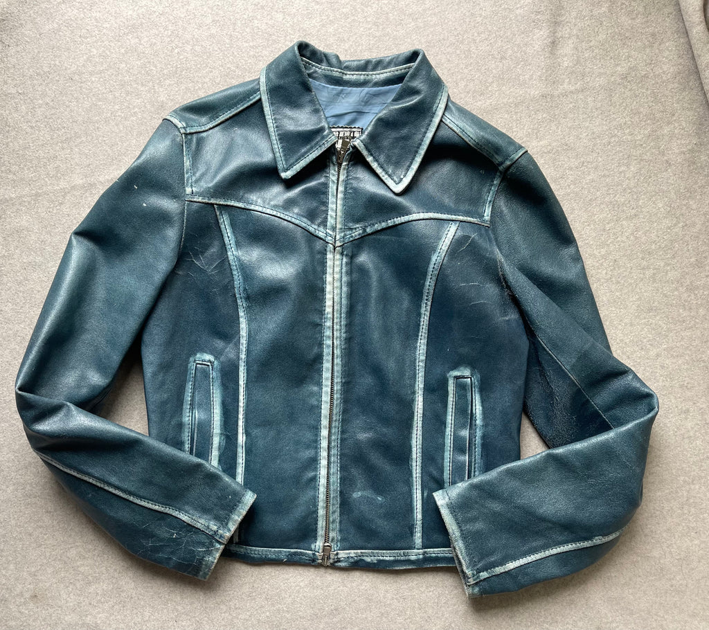 Blue leather jacket