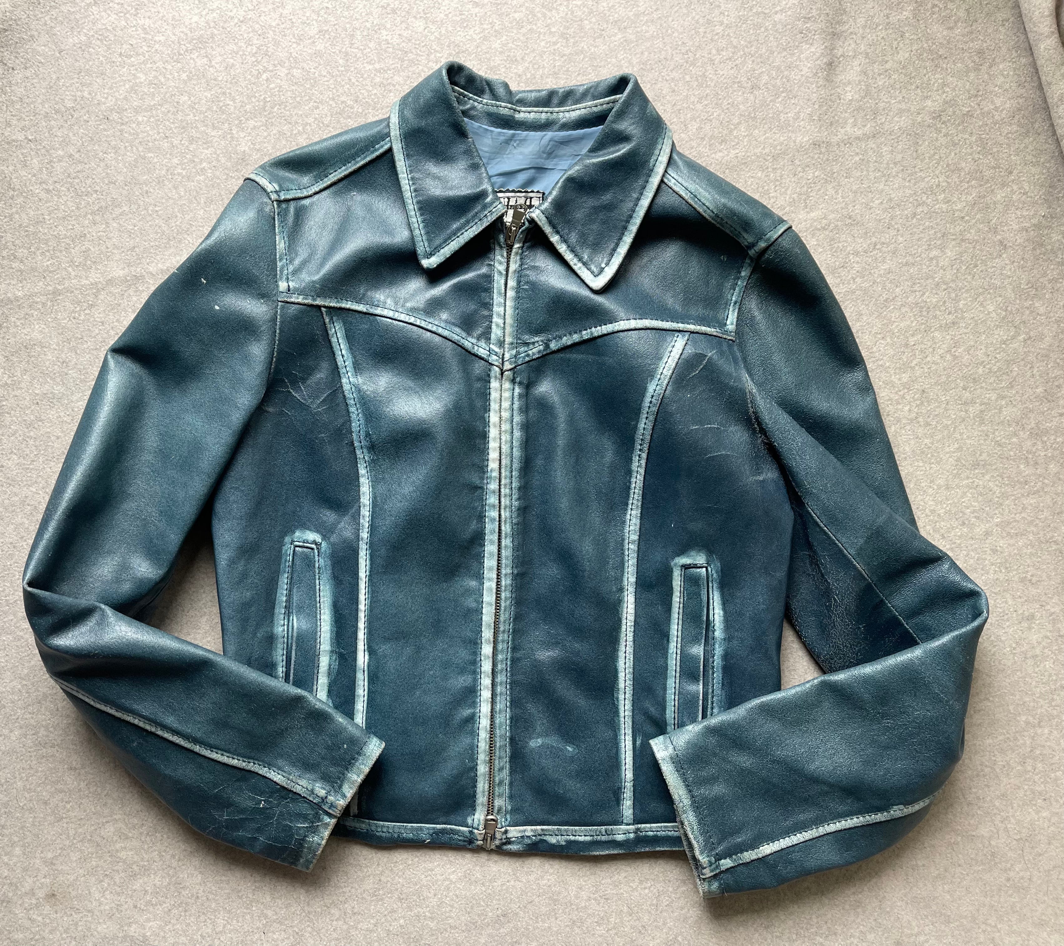 Blue leather jacket