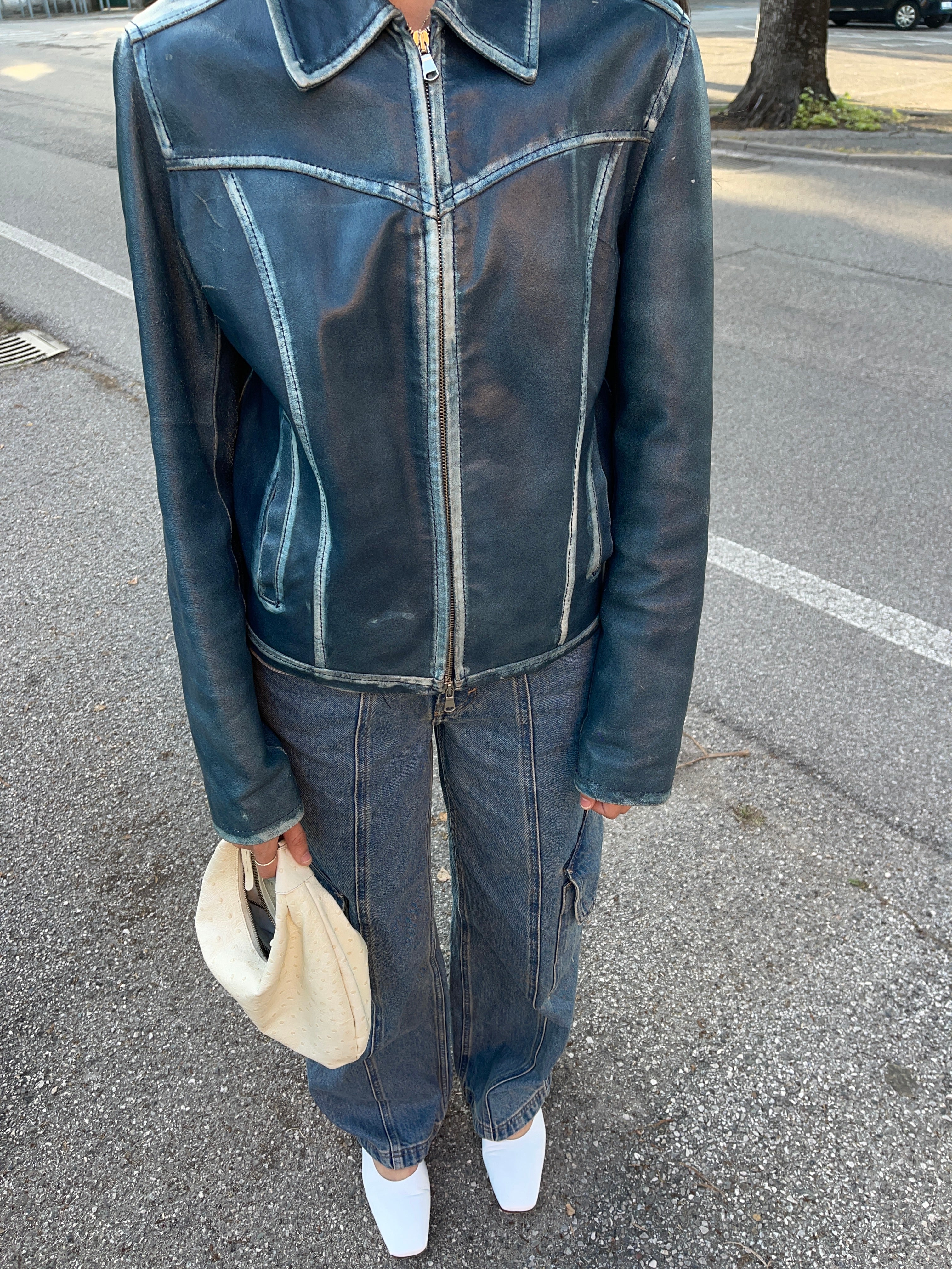 Blue leather jacket