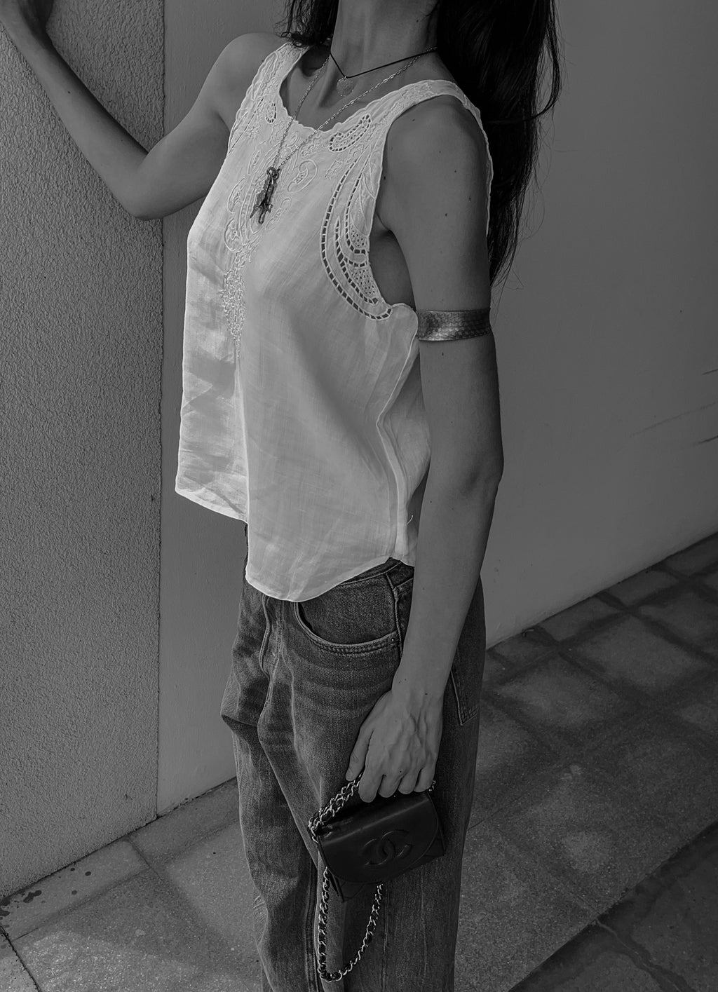 Linen embroided tank top