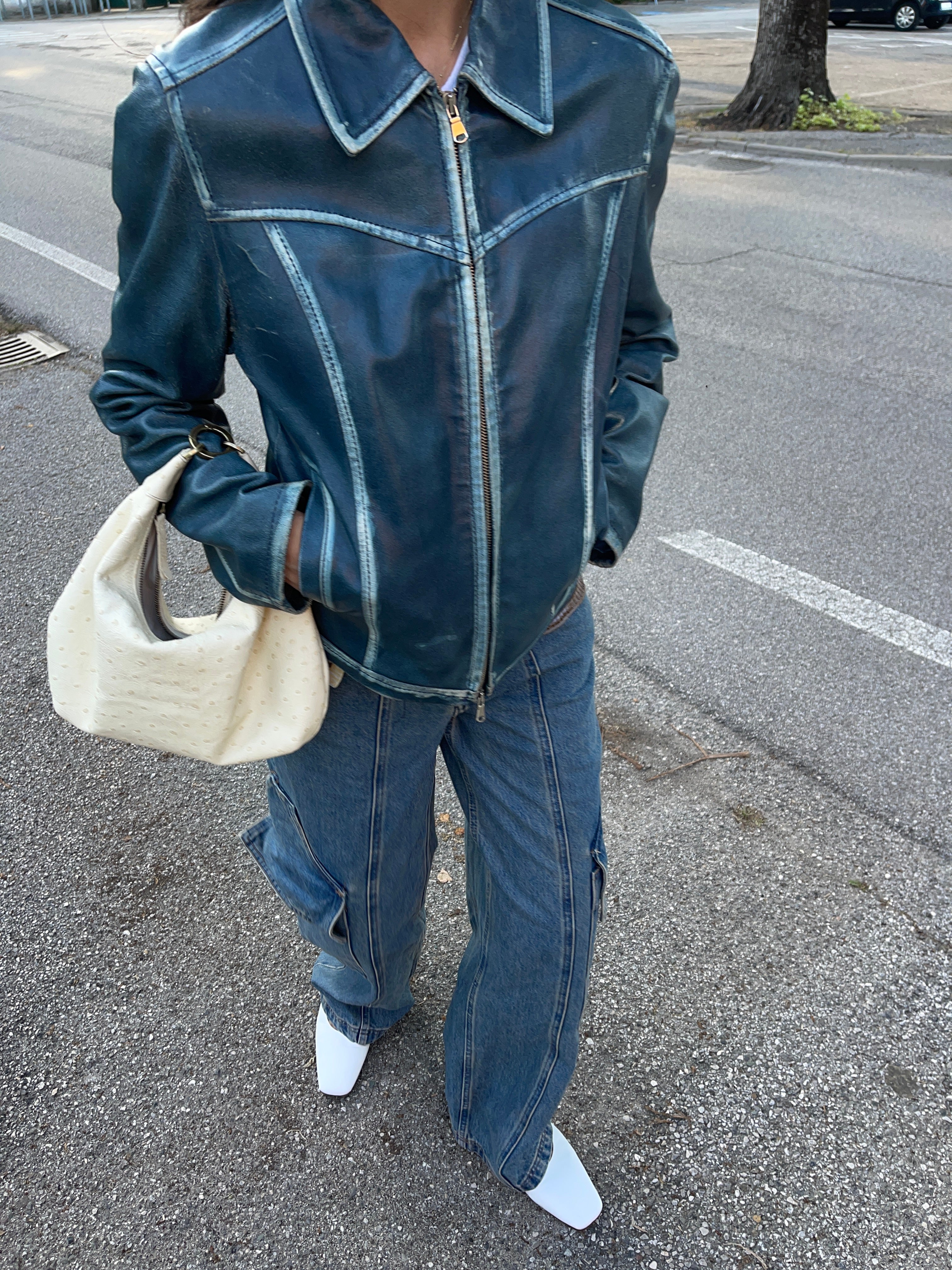 Blue leather jacket