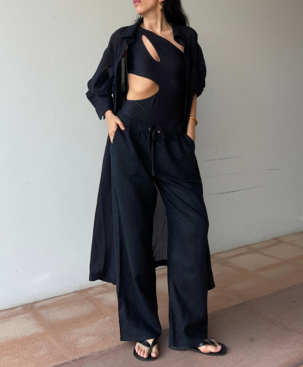 100 linen elasticated trousers