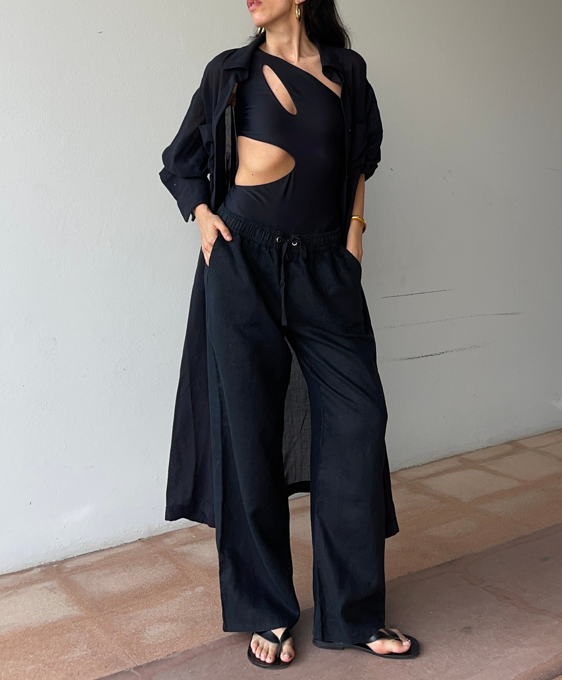 100 linen elasticated trousers