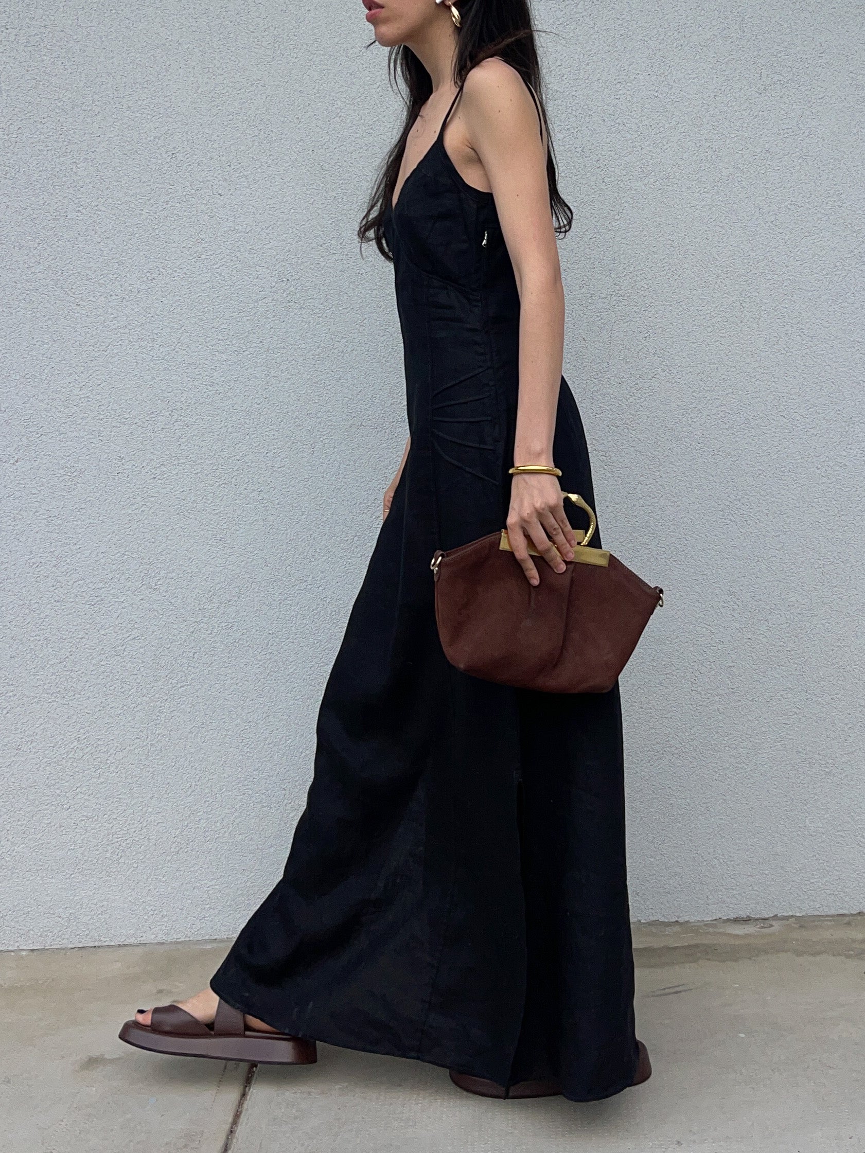 Linen black maxi dress