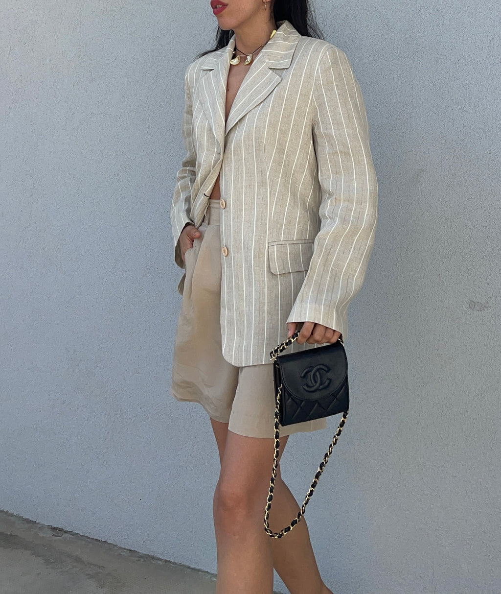 100 linen pinstripe blazer