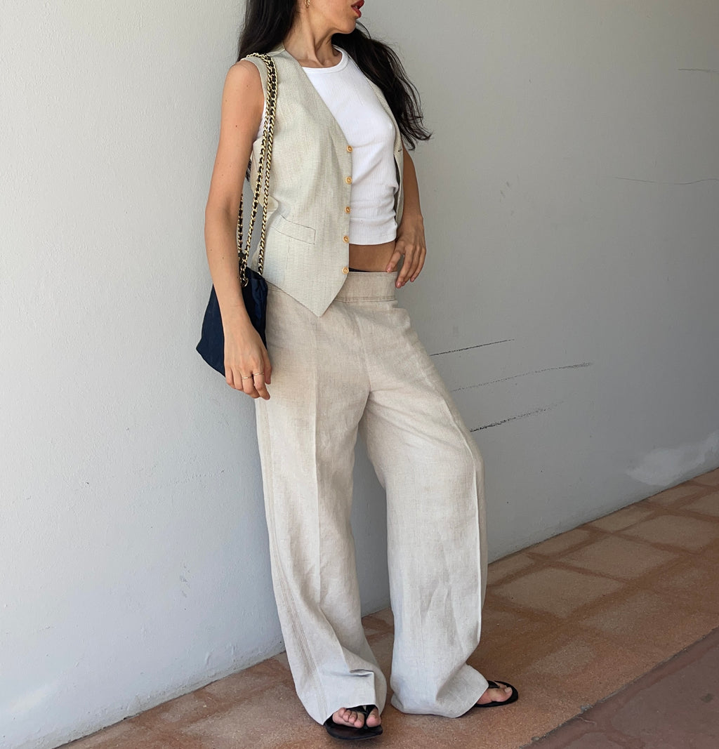 100 linen thick pants