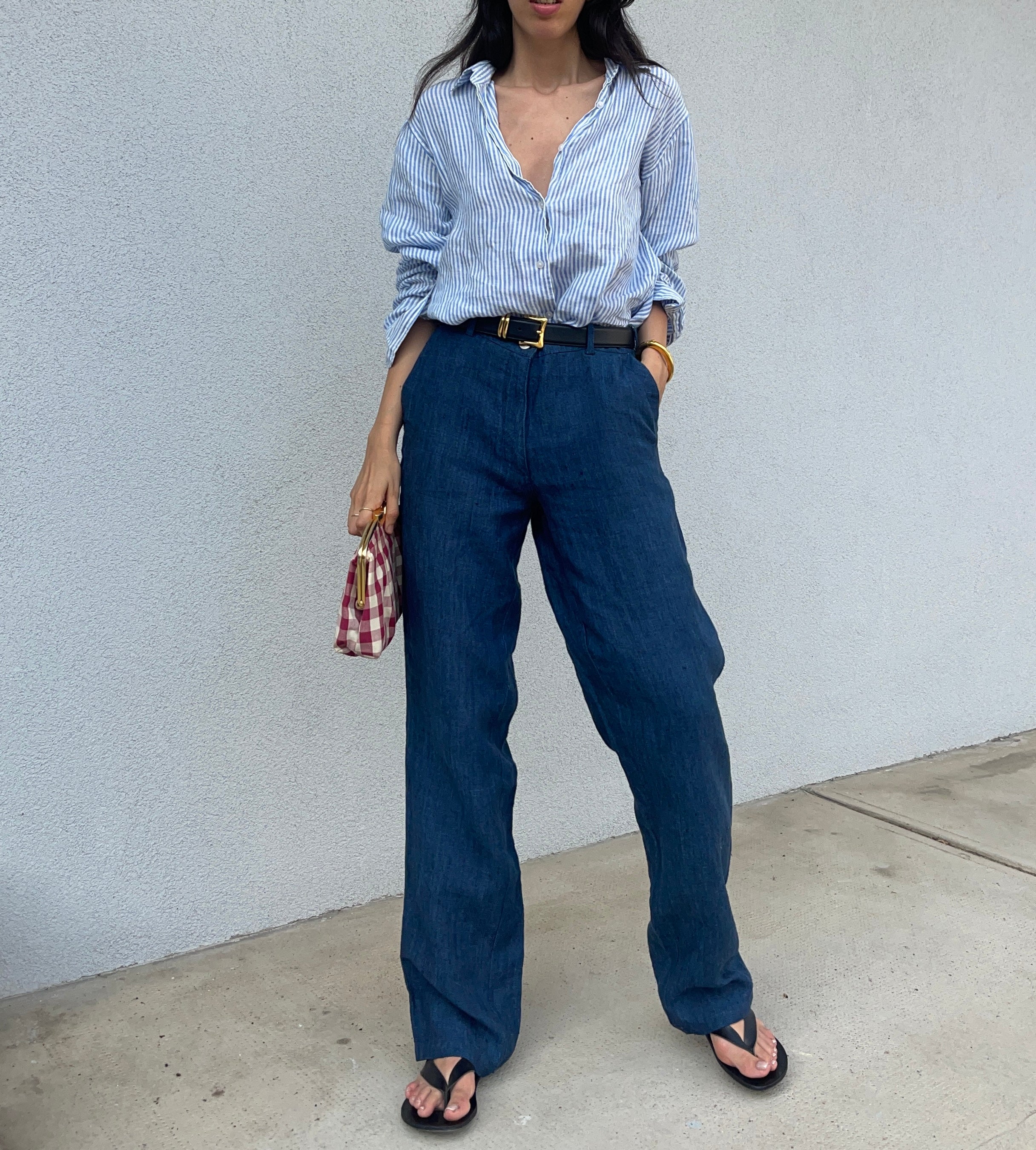 100 linen blue trousers