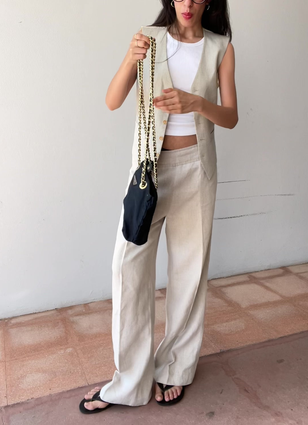 100 linen thick pants