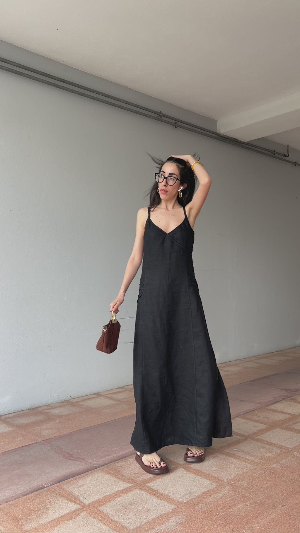 Linen black maxi dress
