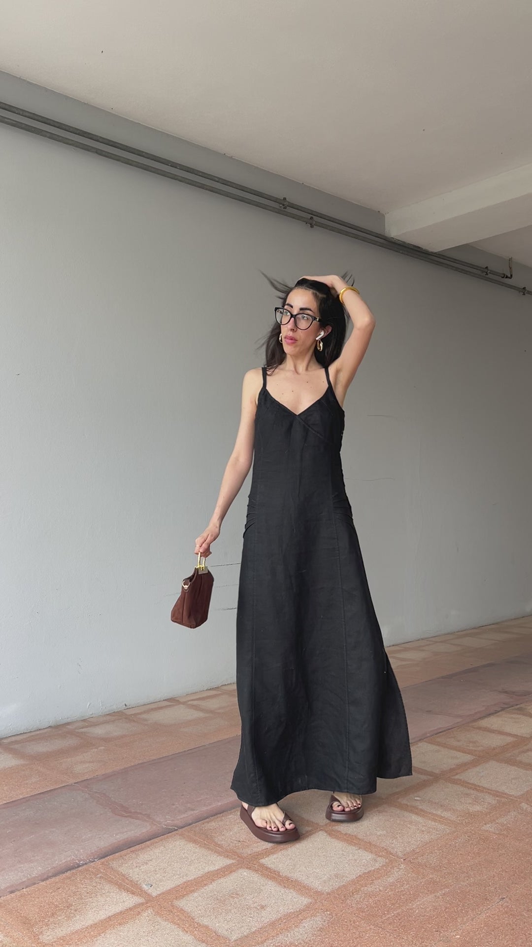 Linen black maxi dress