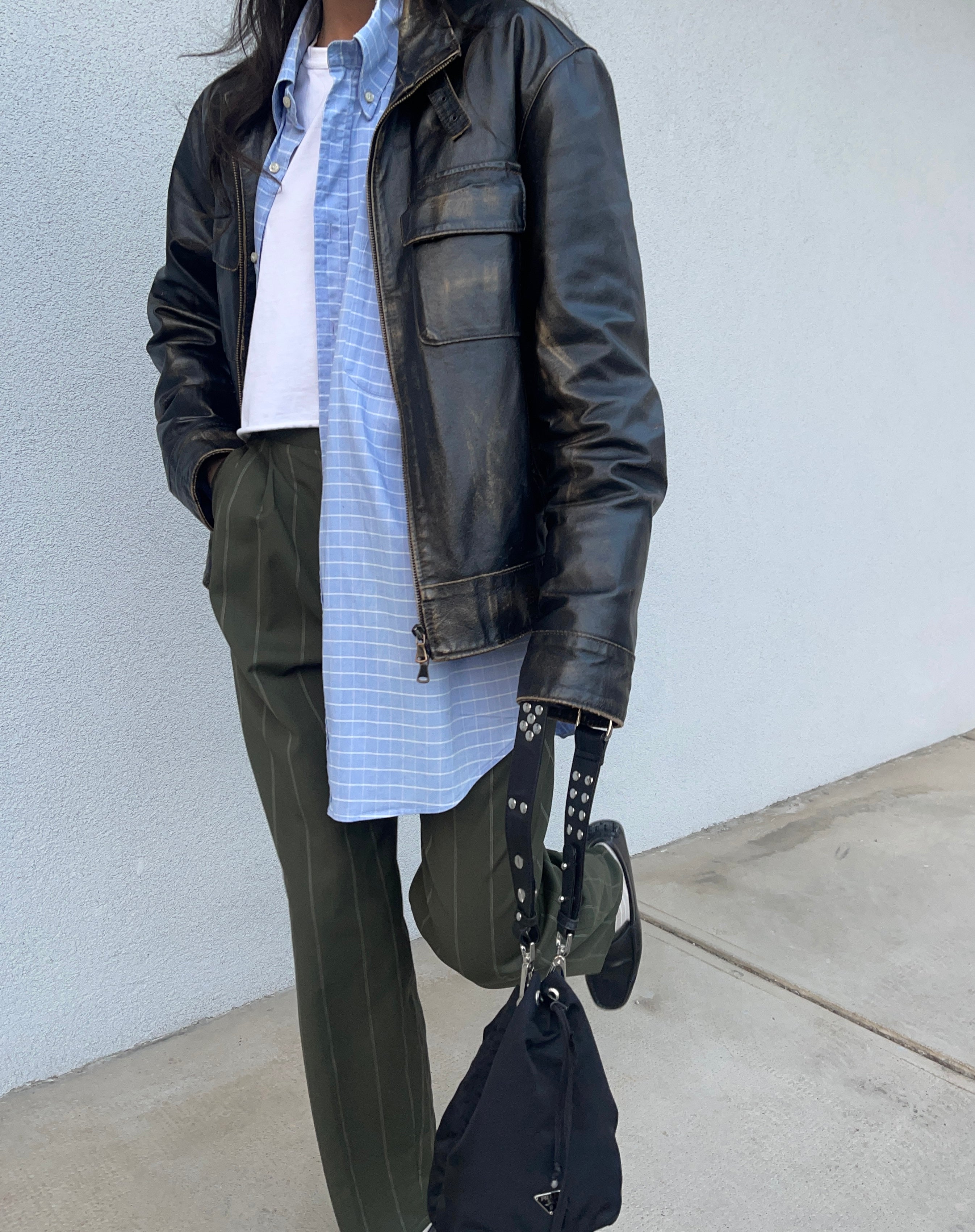 Distressed leather jacket